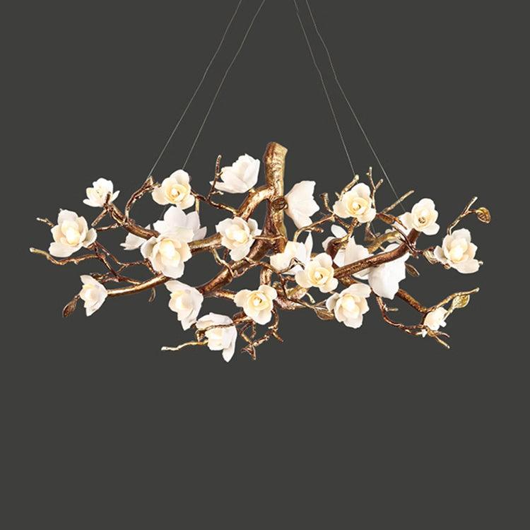 Avaros Postmodern Luxury Flower Bloom Branch Brass Ceramic Chandelier - Lamp Outdoor