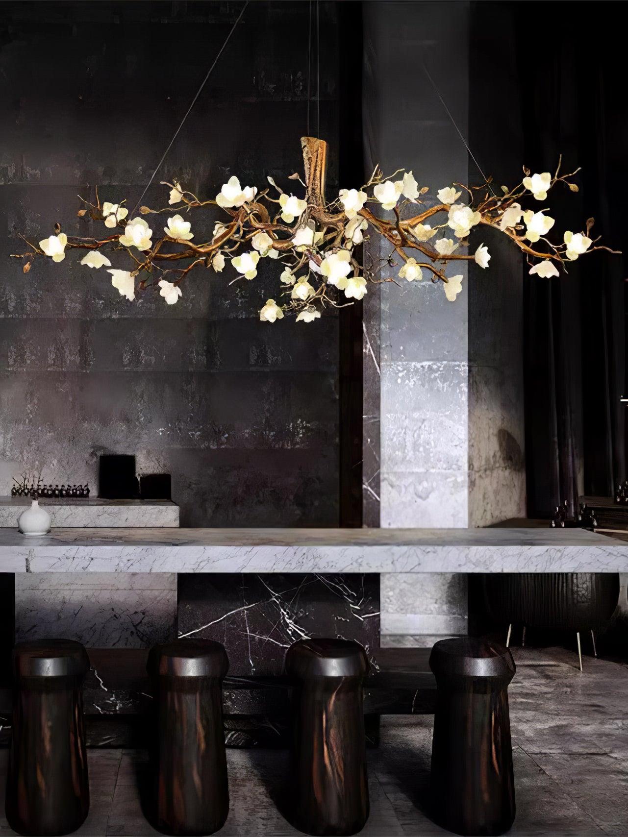 Avaros Postmodern Luxury Flower Bloom Branch Brass Ceramic Chandelier - Lamp Outdoor