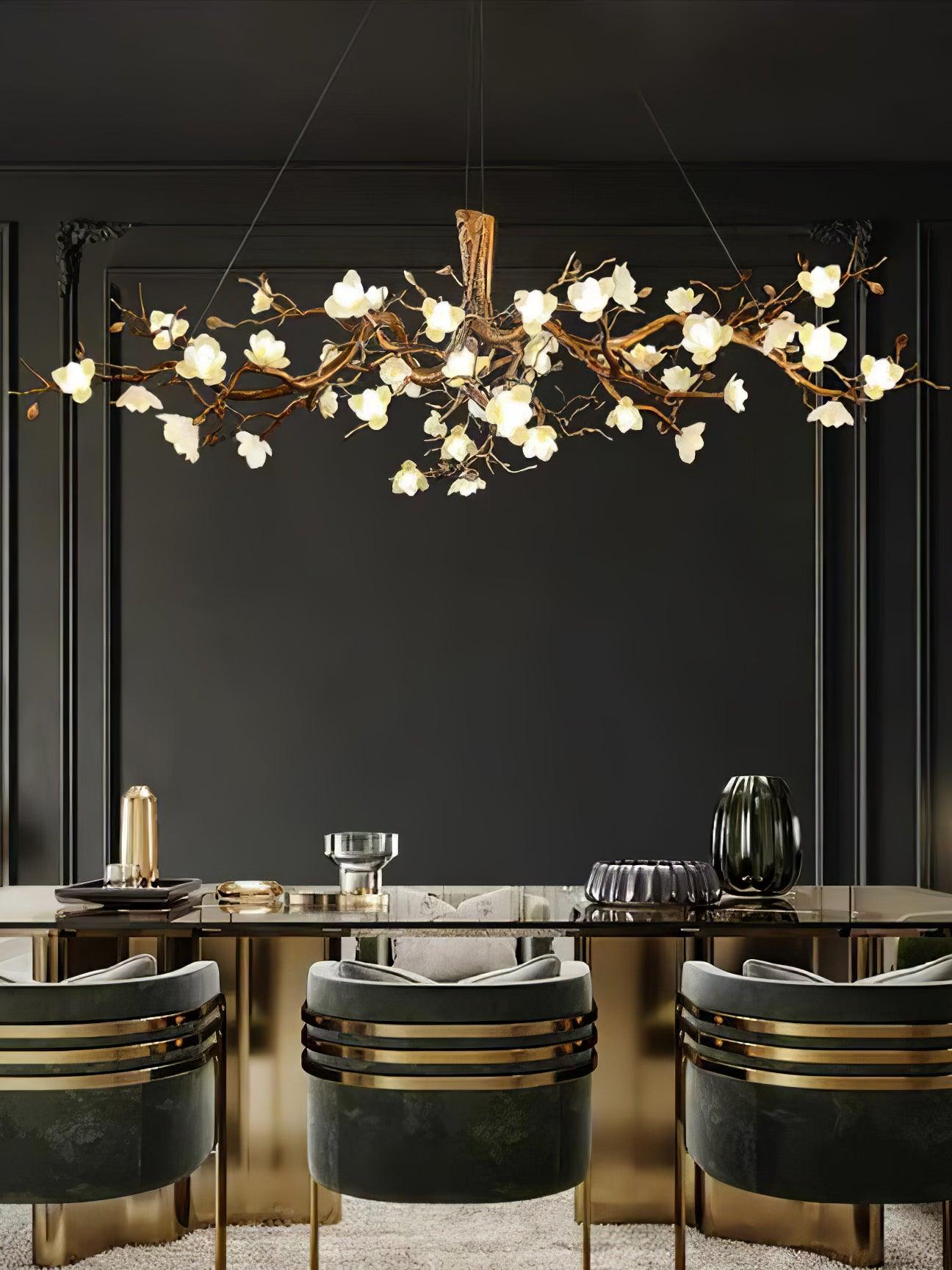 Avaros Postmodern Luxury Flower Bloom Branch Brass Ceramic Chandelier - Lamp Outdoor