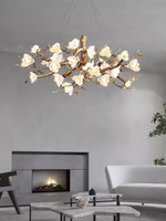 Avaros Postmodern Luxury Flower Bloom Branch Brass Ceramic Chandelier - Lamp Outdoor