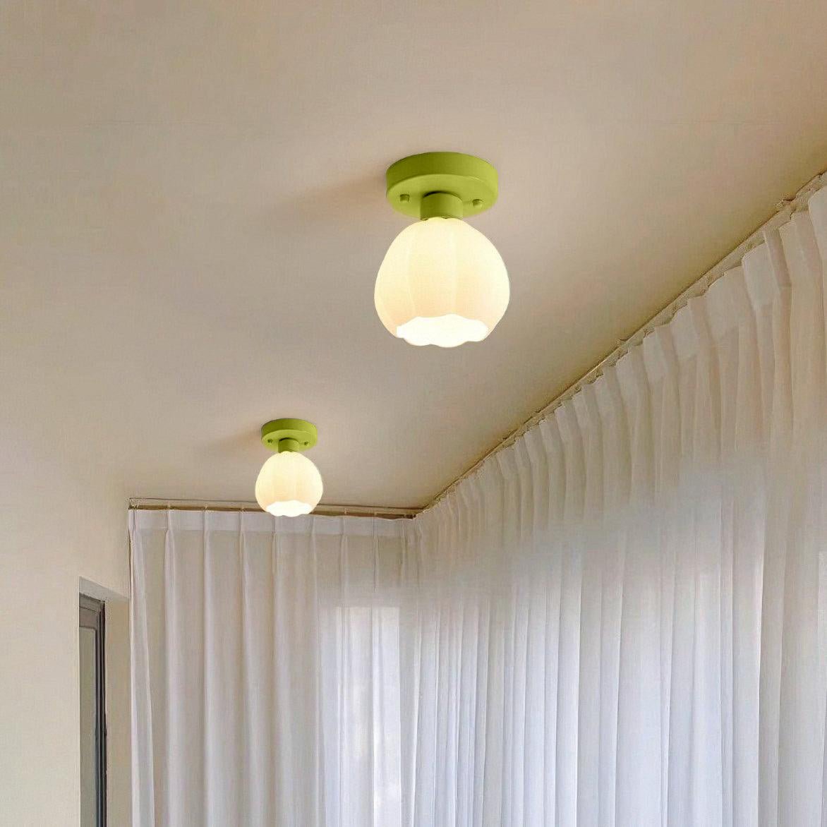 Flower Shaded Semi Flushmount Light - Lamp Outdoor