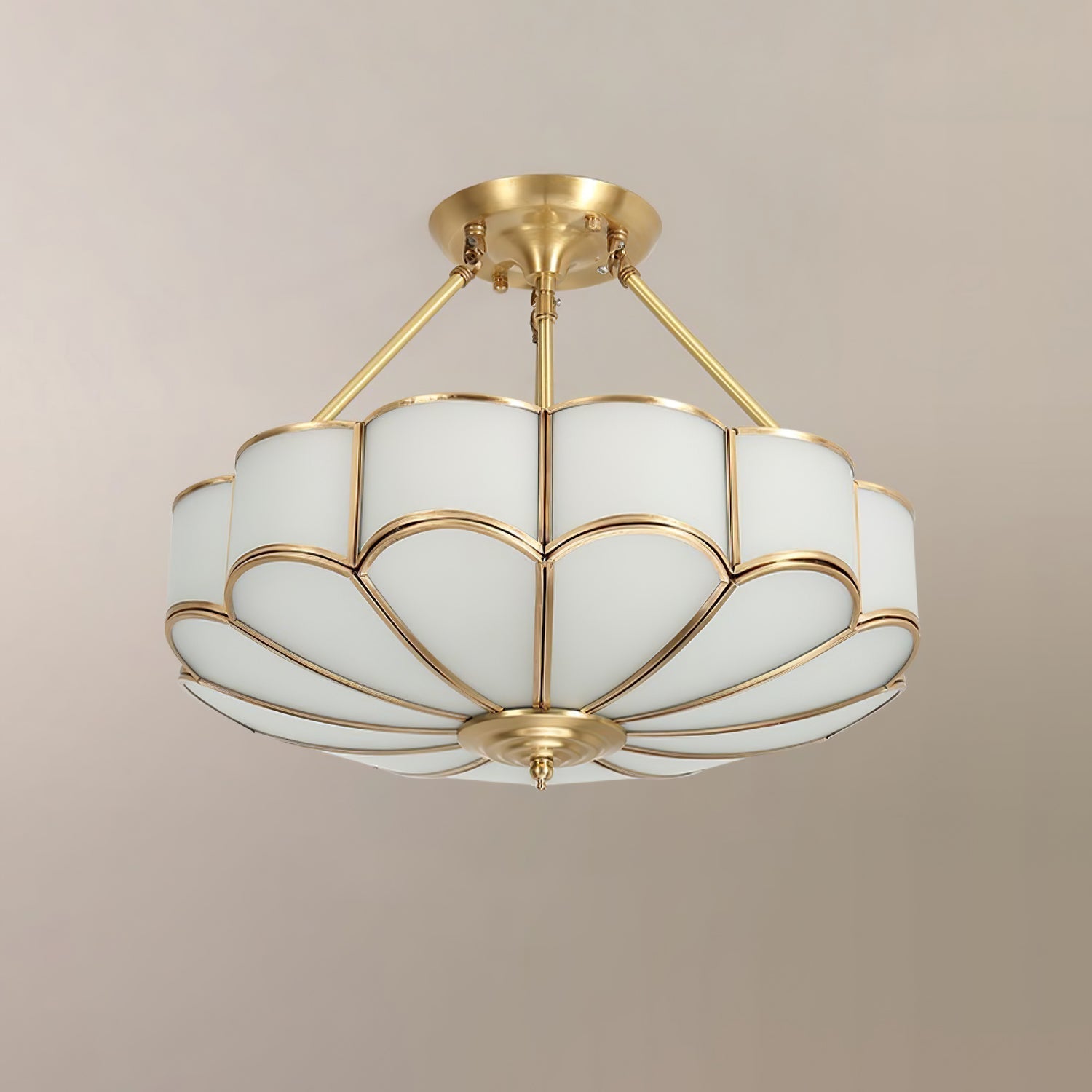Solara Ceiling Light Frosted Glass Petal Brass Art - Letslighting