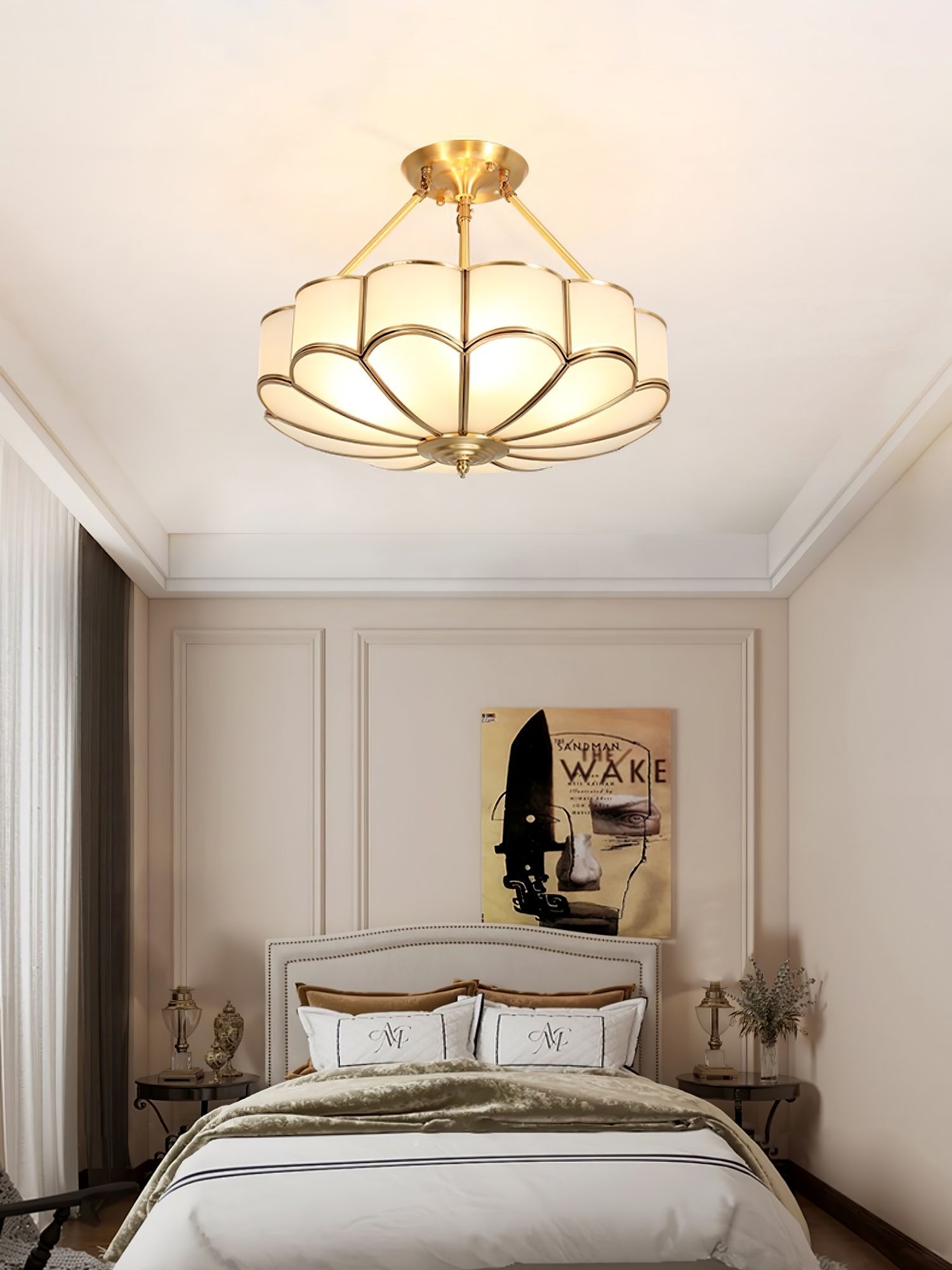 Solara Ceiling Light Frosted Glass Petal Brass Art - Letslighting