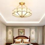 Solara Ceiling Light Frosted Glass Petal Brass Art - Letslighting