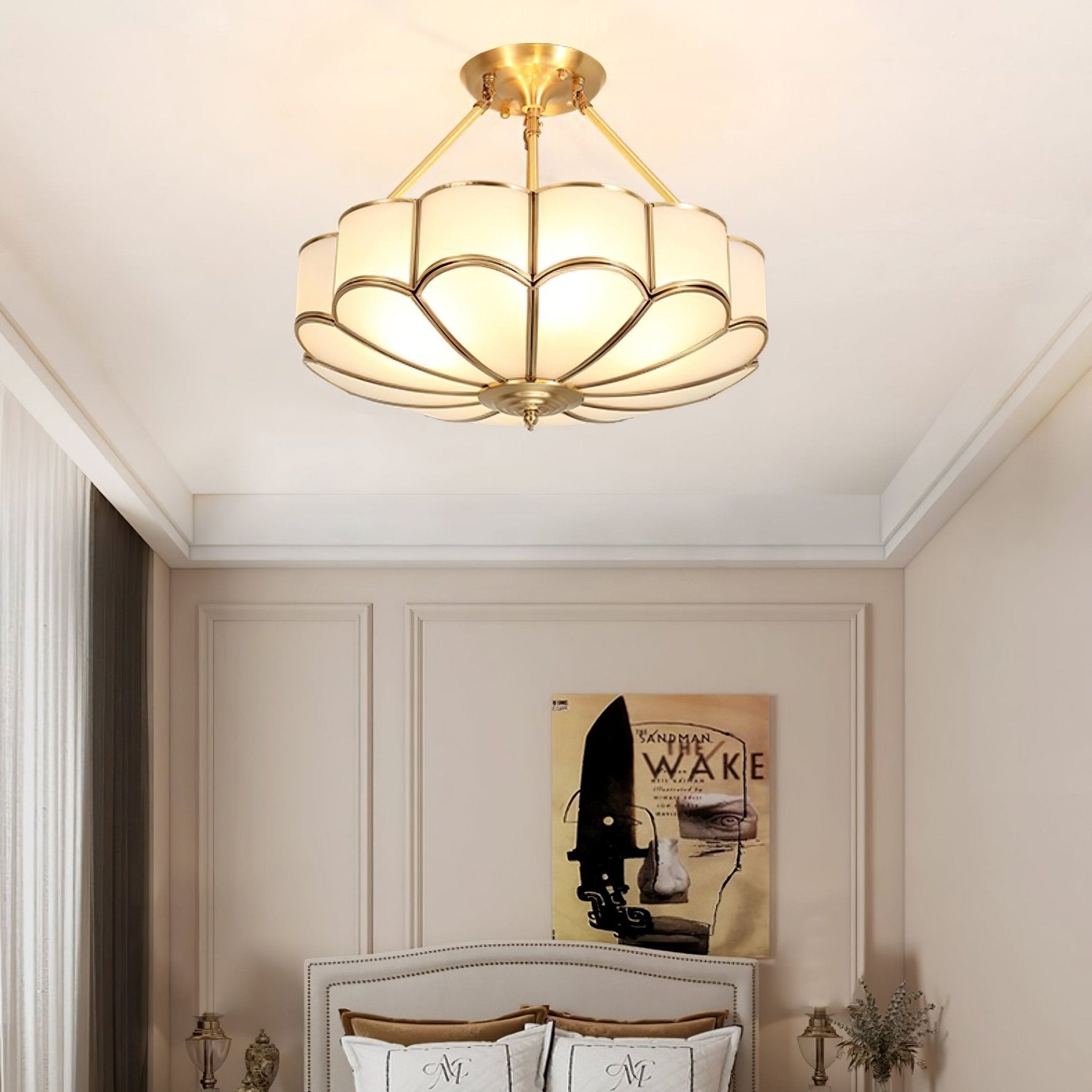 Solara Ceiling Light Frosted Glass Petal Brass Art - Letslighting