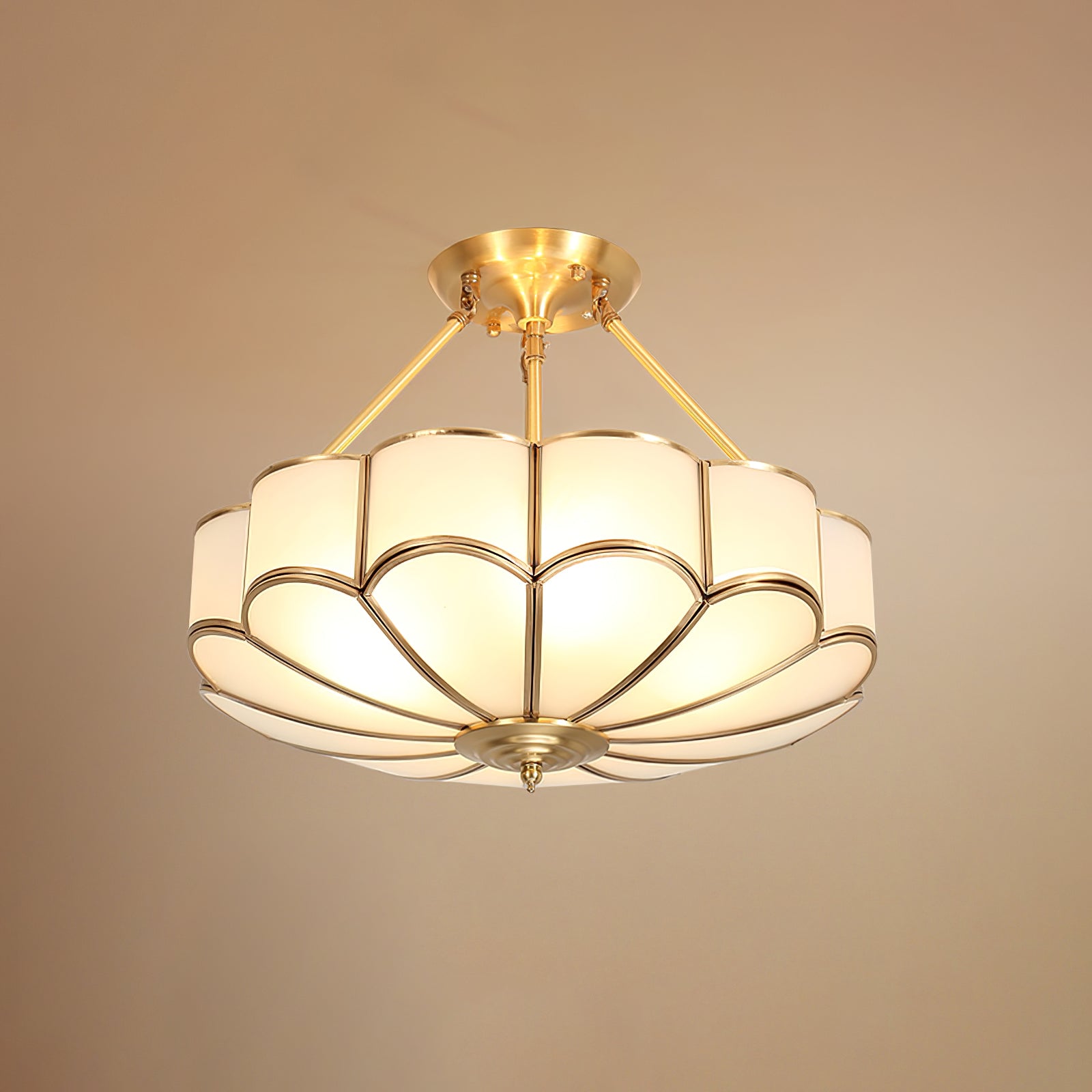 Solara Ceiling Light Frosted Glass Petal Brass Art - Letslighting