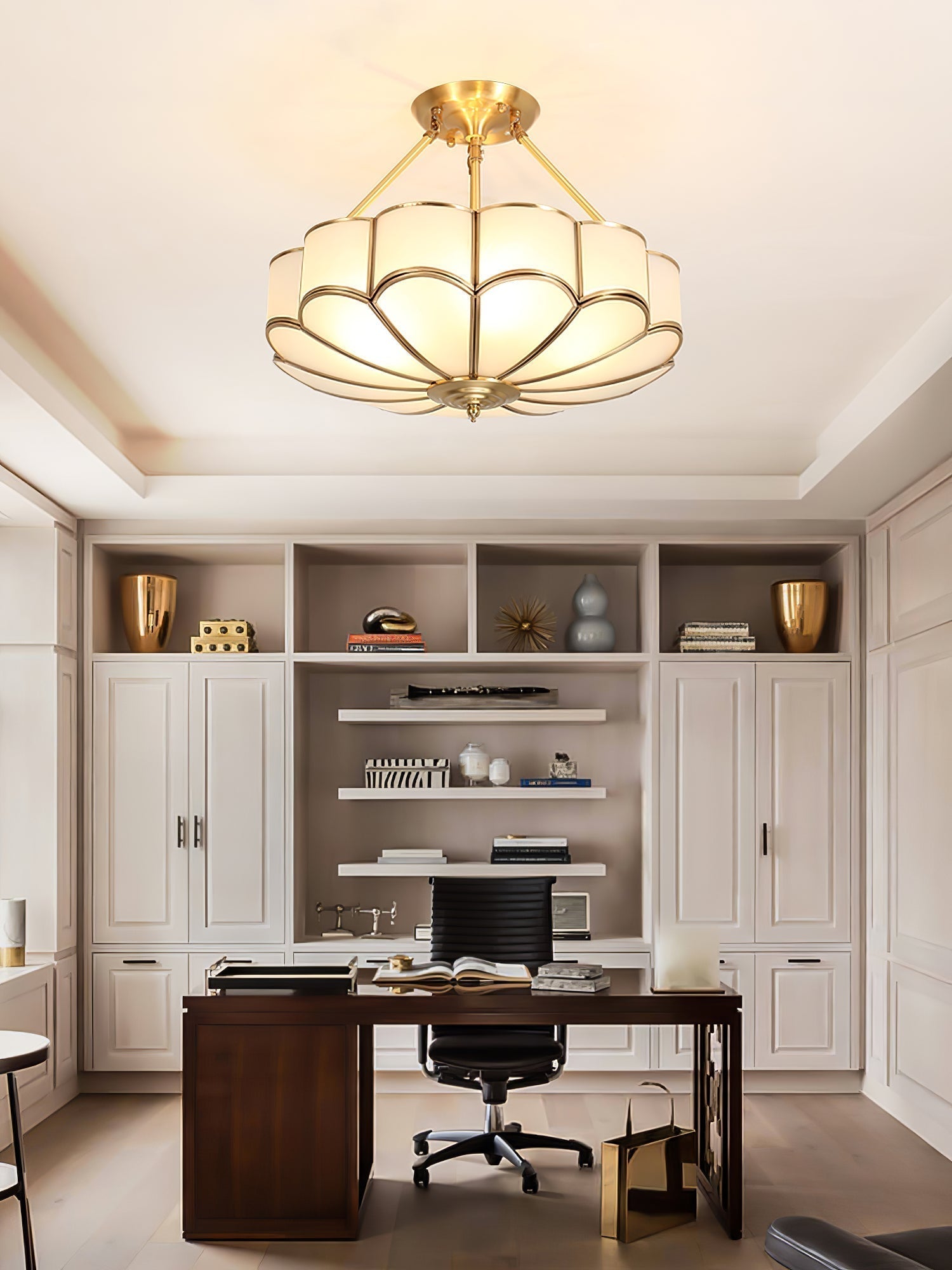 Solara Ceiling Light Frosted Glass Petal Brass Art - Letslighting