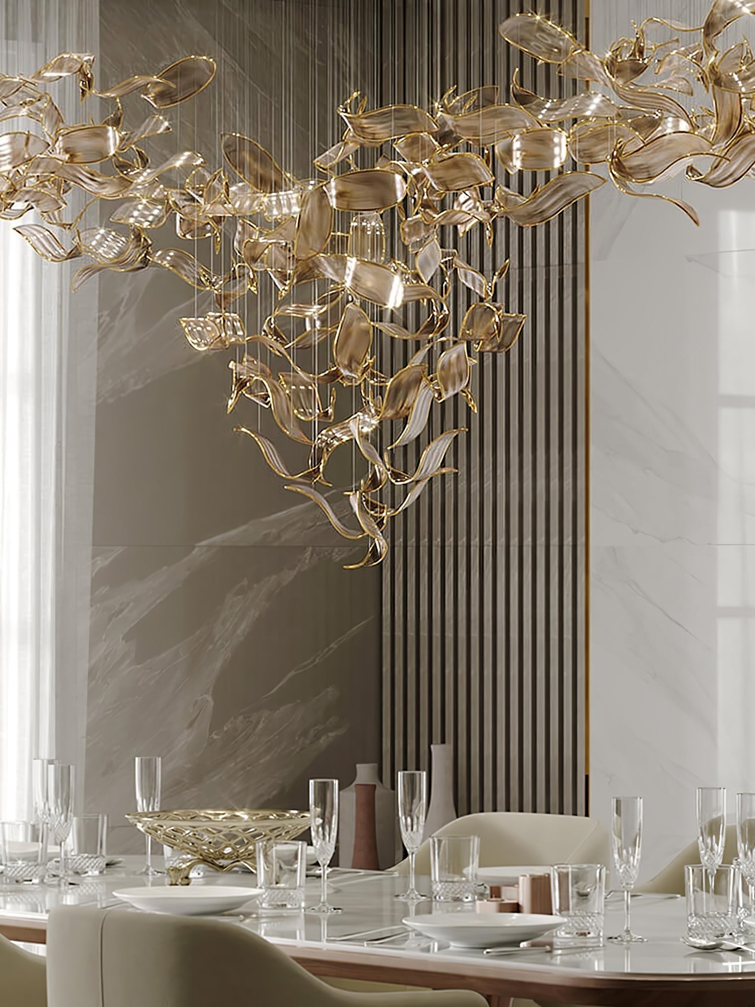 Lustra Chandelier Cascading Leaf Luxe - Lamp Outdoor