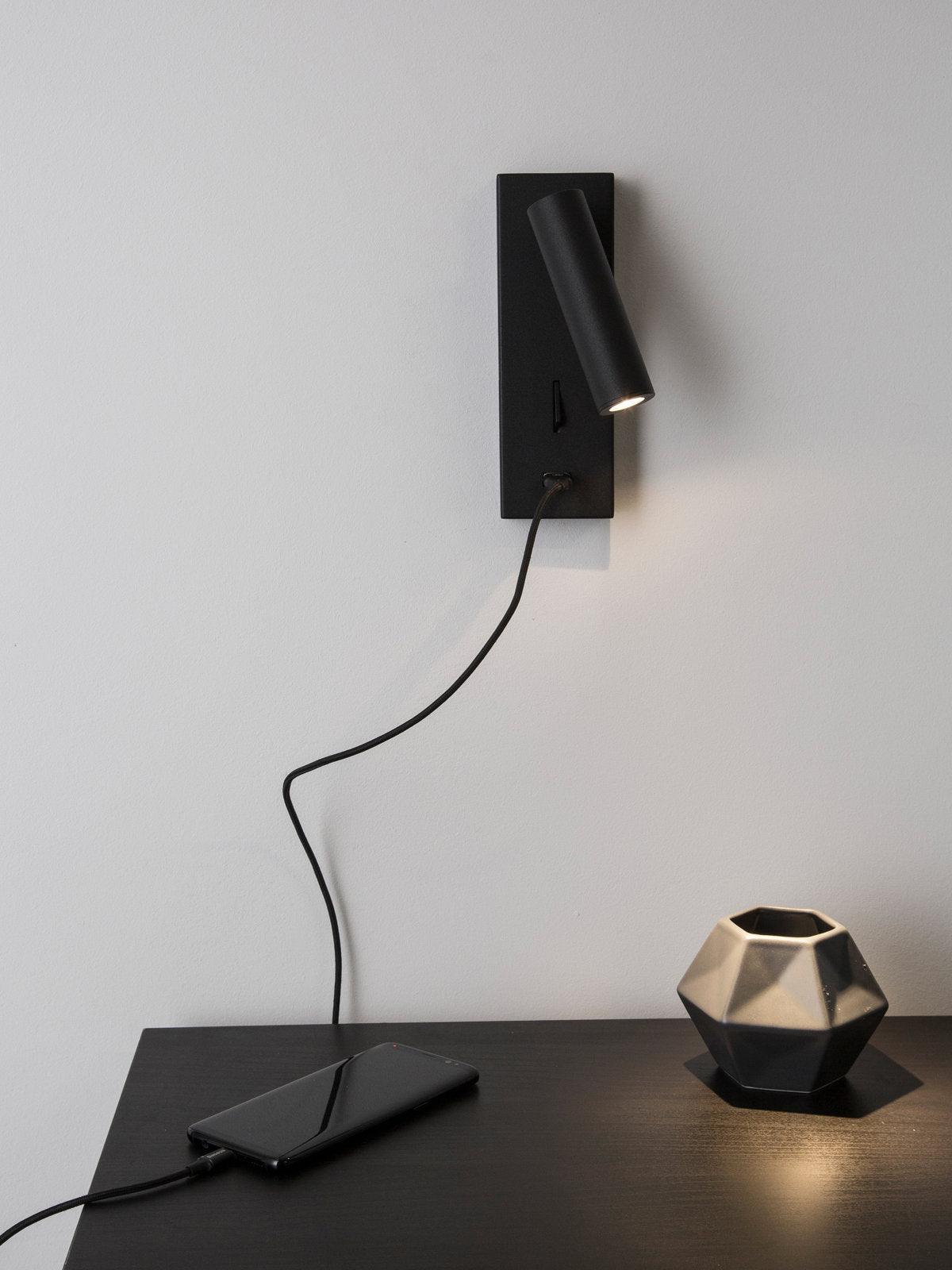 Black Bedside USB Wall Light - Lamp Outdoor