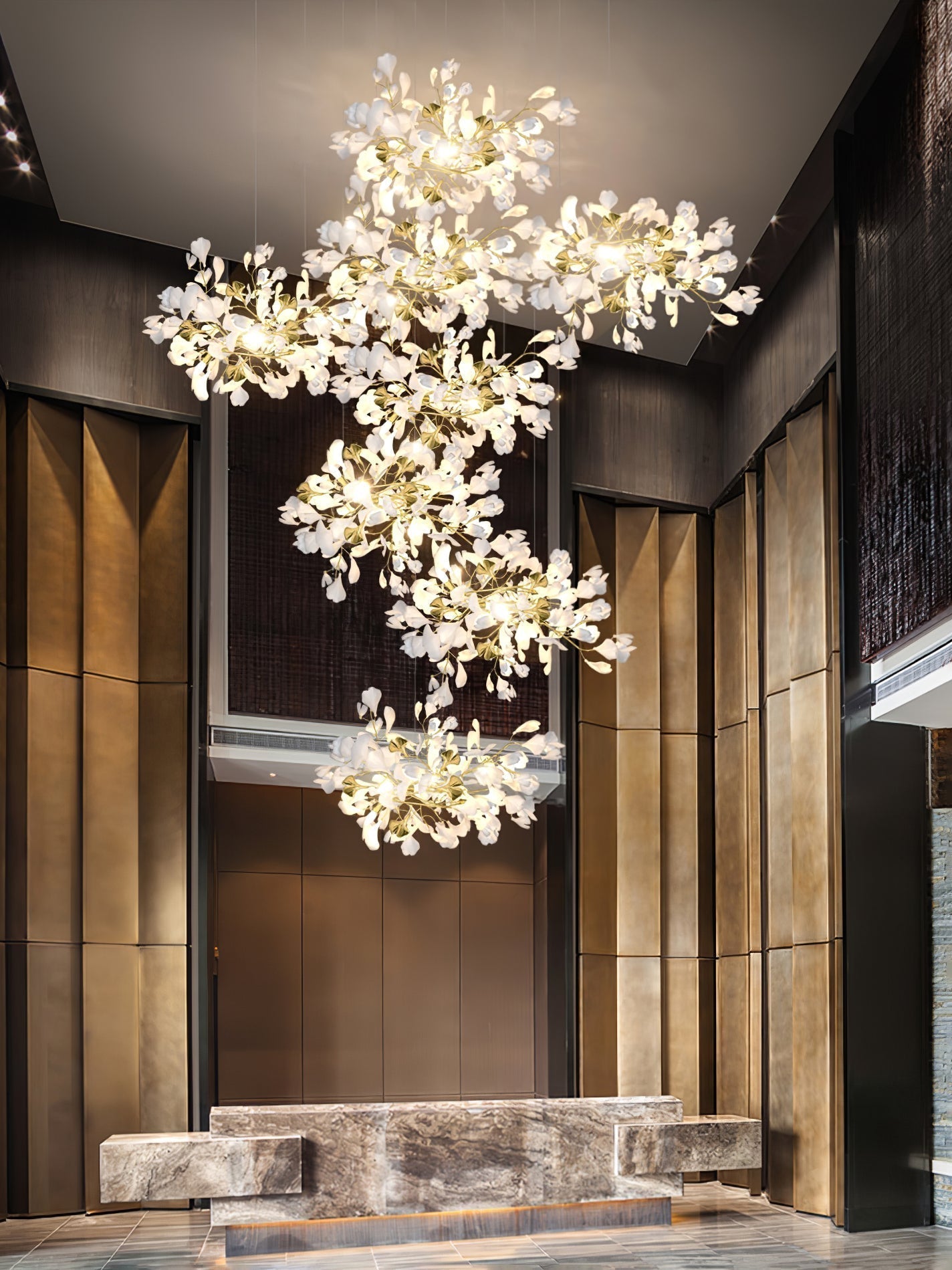 Eurzoris Gingko Metal Leaf Chandelier - Lamp Outdoor
