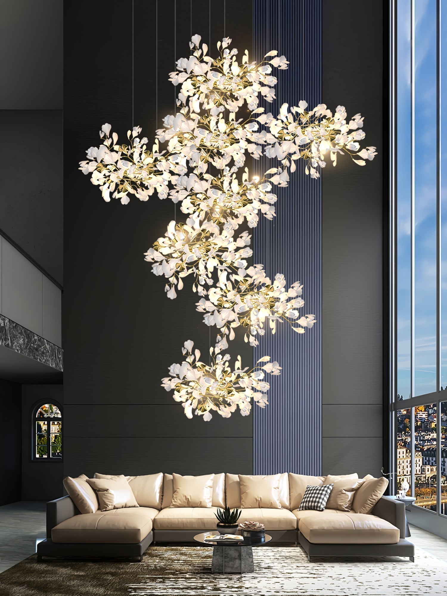 Eurzoris Gingko Metal Leaf Chandelier - Lamp Outdoor