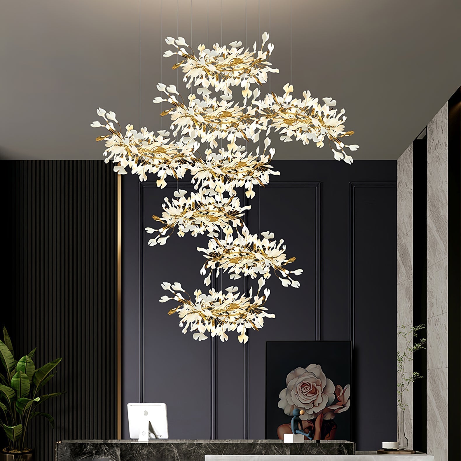 Eurzoris Gingko Metal Leaf Chandelier - Lamp Outdoor