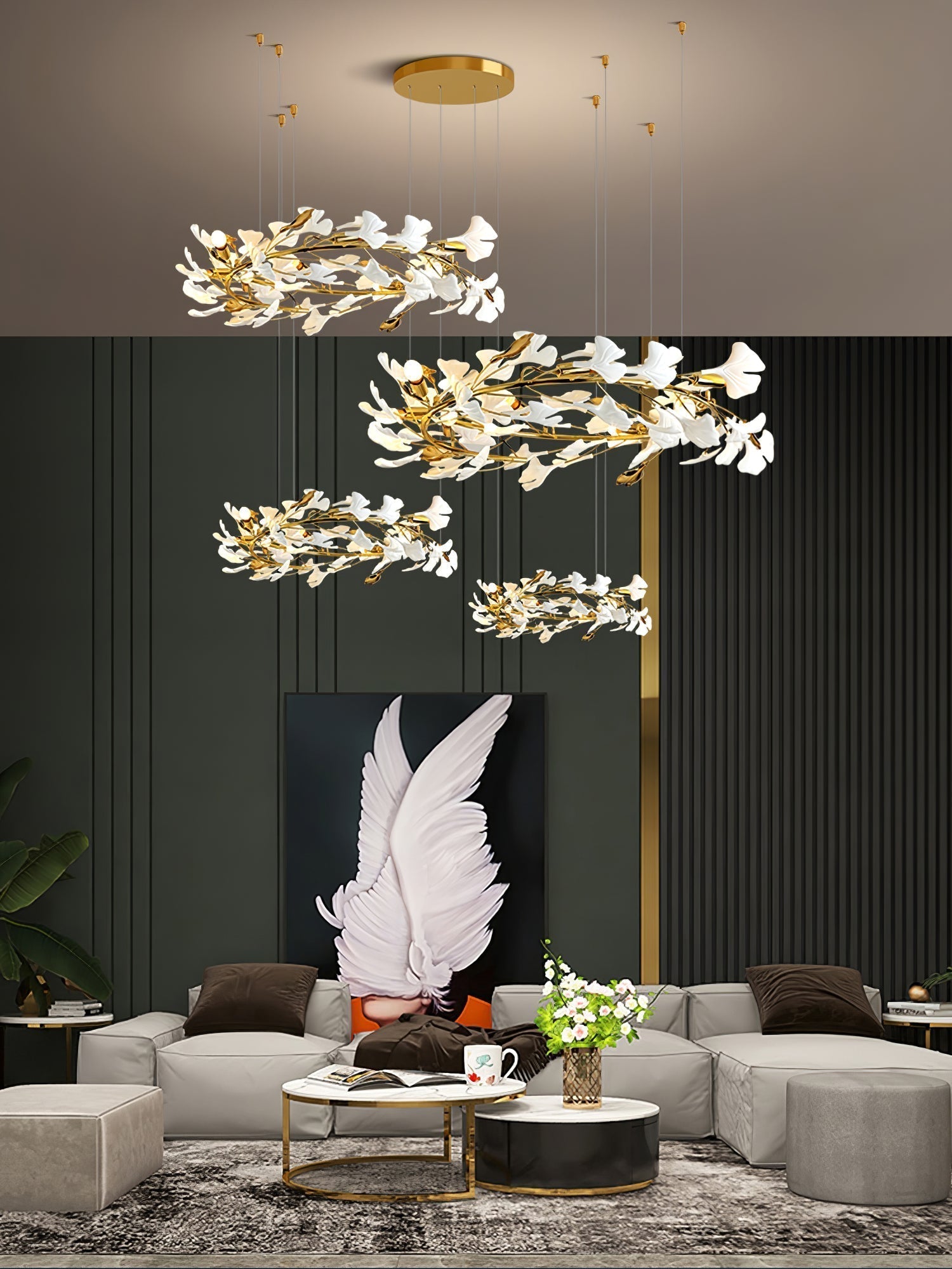Eurzoris Gingko Metal Leaf Chandelier - Lamp Outdoor
