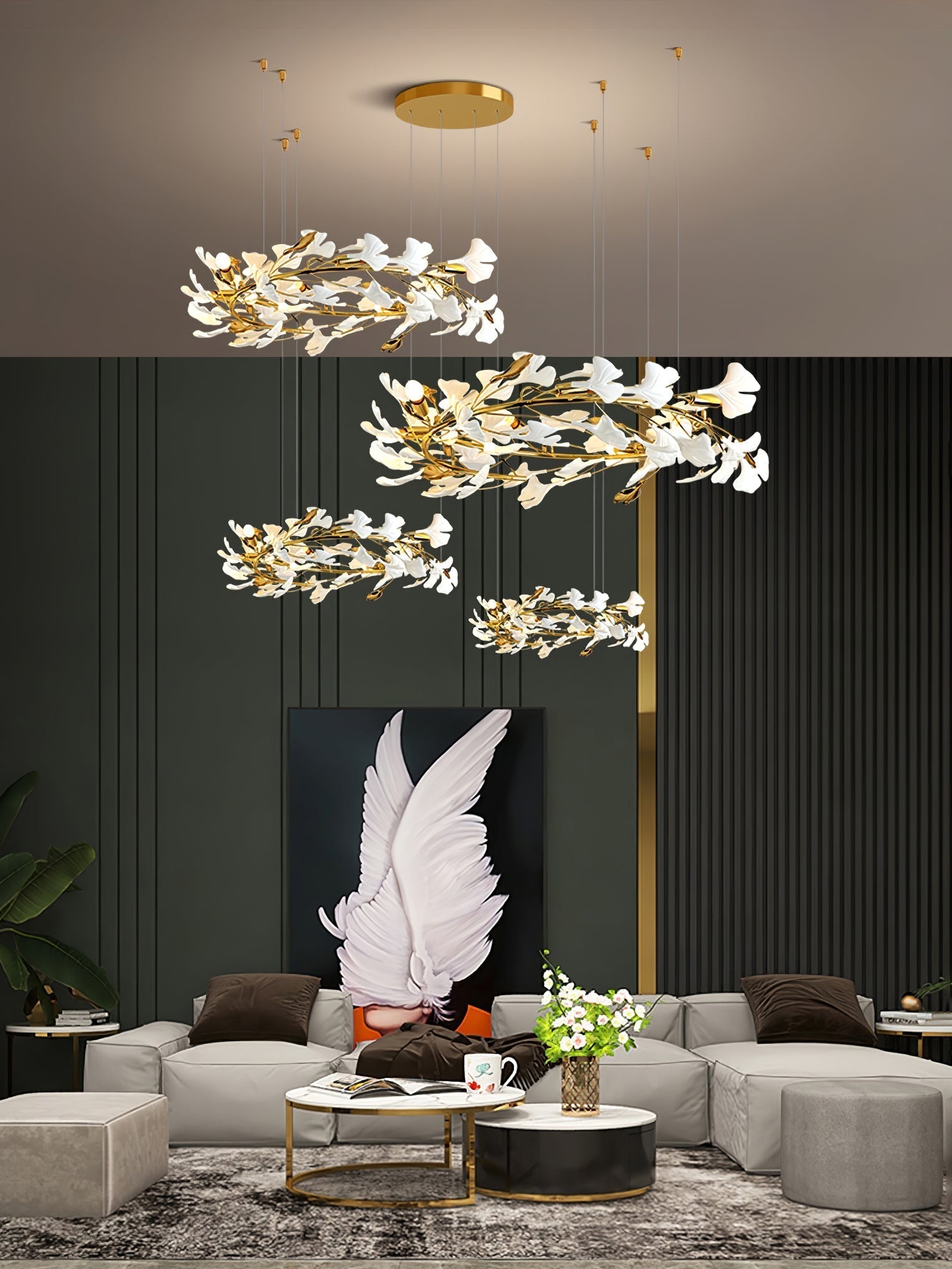Eurzoris Gingko Metal Leaf Chandelier - Lamp Outdoor