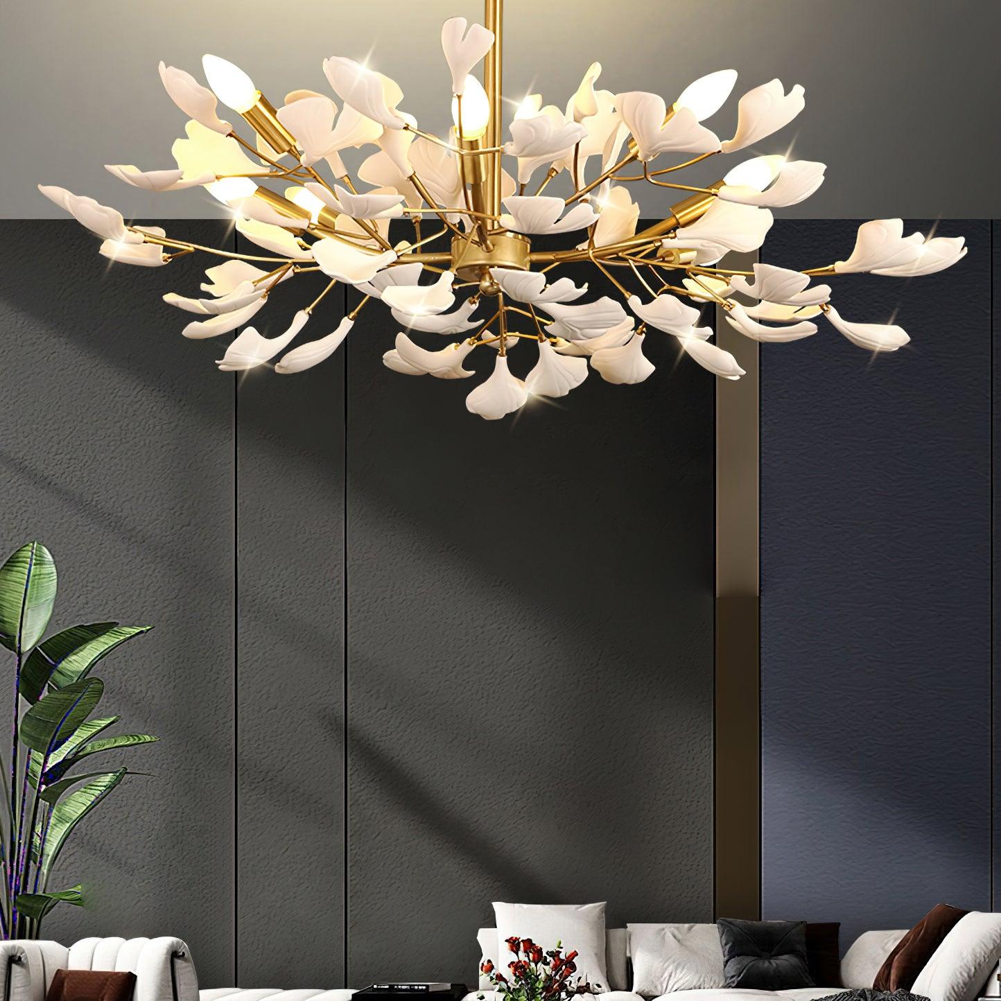 Aurora Chandelier Ginkgo Leaf Brass Ceramic - Lamp Outdoor