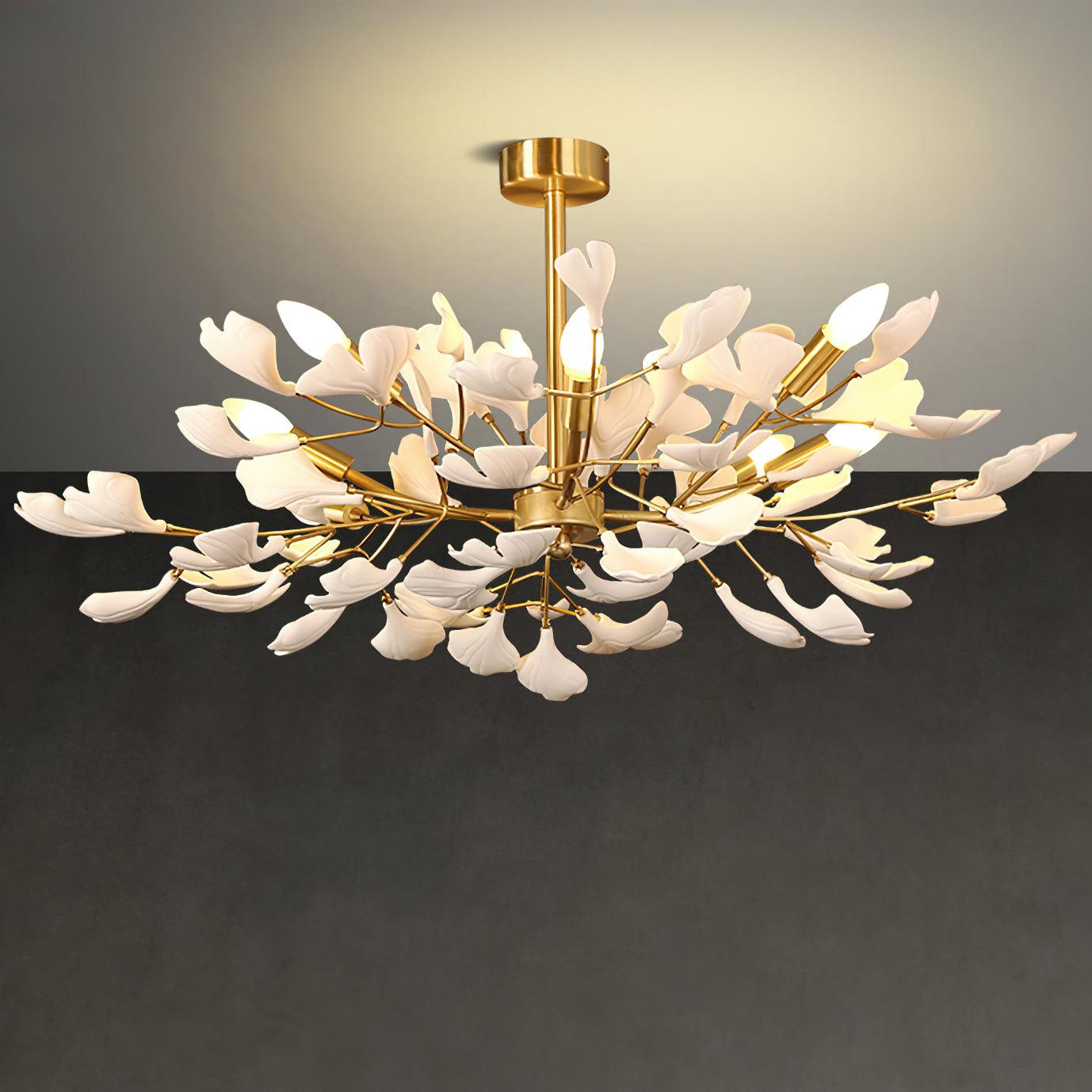 Aurora Chandelier Ginkgo Leaf Brass Ceramic - Lamp Outdoor