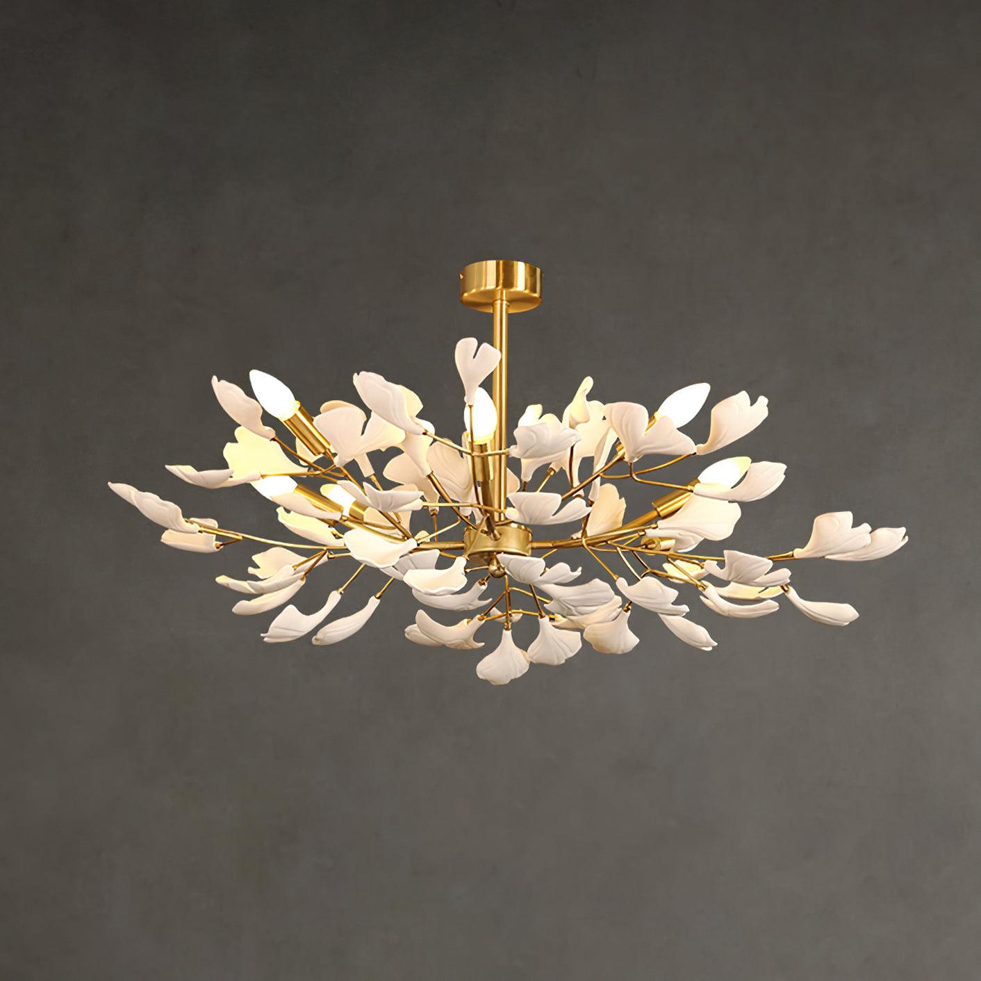 Aurora Chandelier Ginkgo Leaf Brass Ceramic - Lamp Outdoor