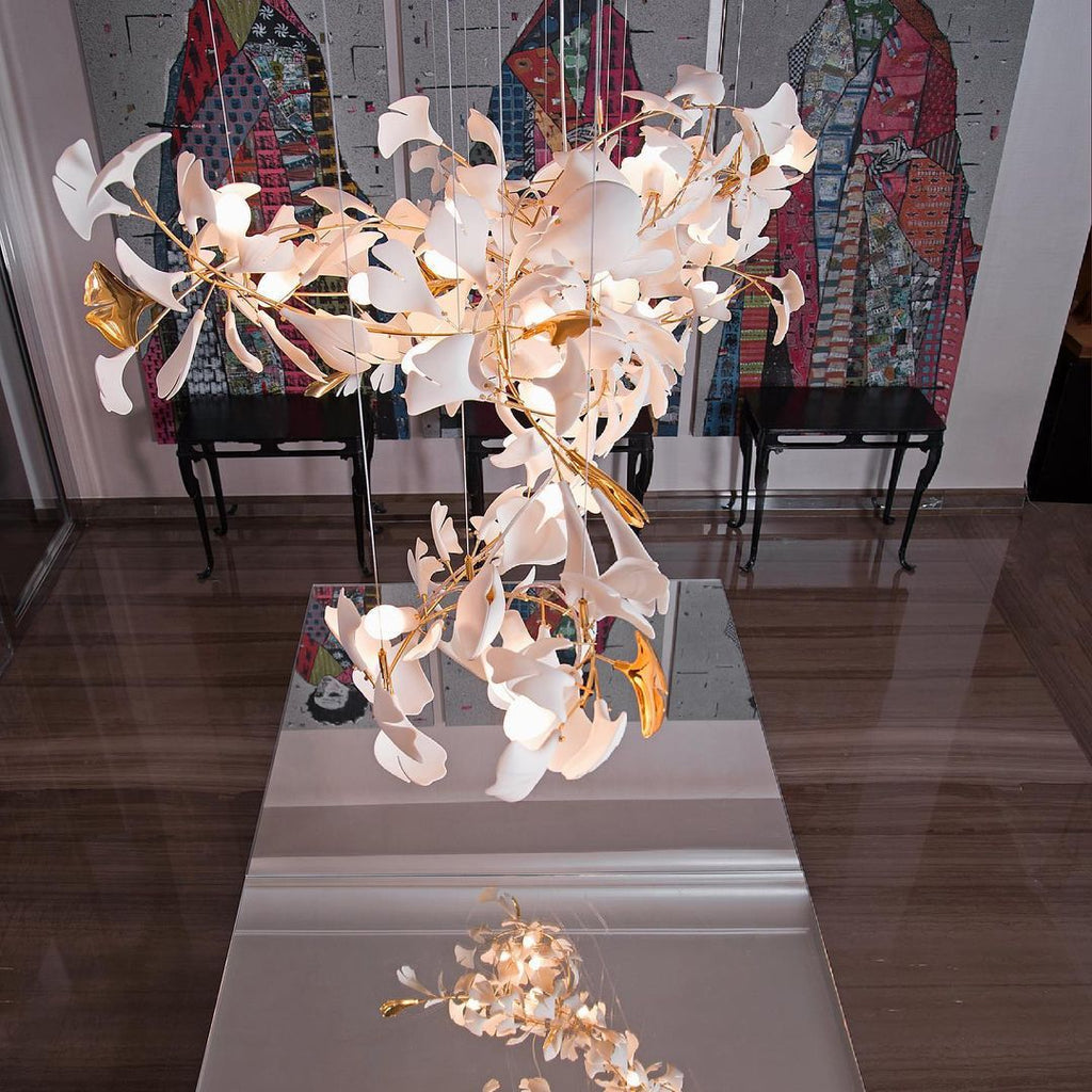 Eurzoris Gingko Metal Leaf Chandelier - Lamp Outdoor