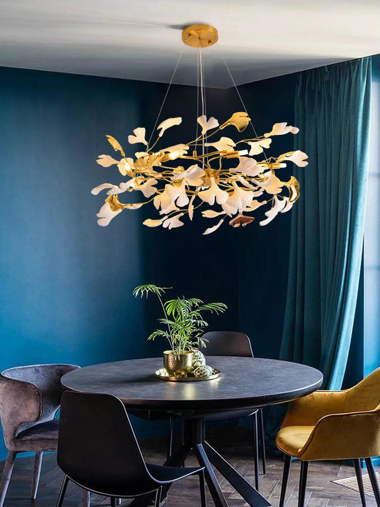 Aurora Chandelier Ginkgo Leaf Ceramic Sculptural - Lamp Outdoor