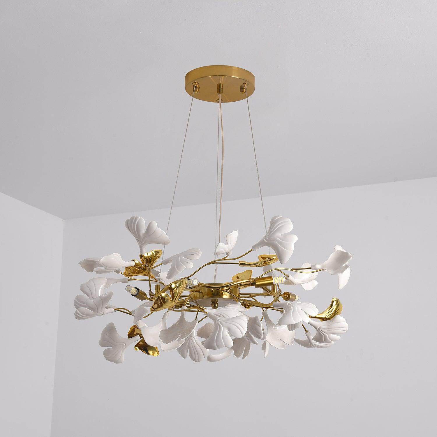 Aurora Chandelier Ginkgo Leaf Ceramic Sculptural - Lamp Outdoor