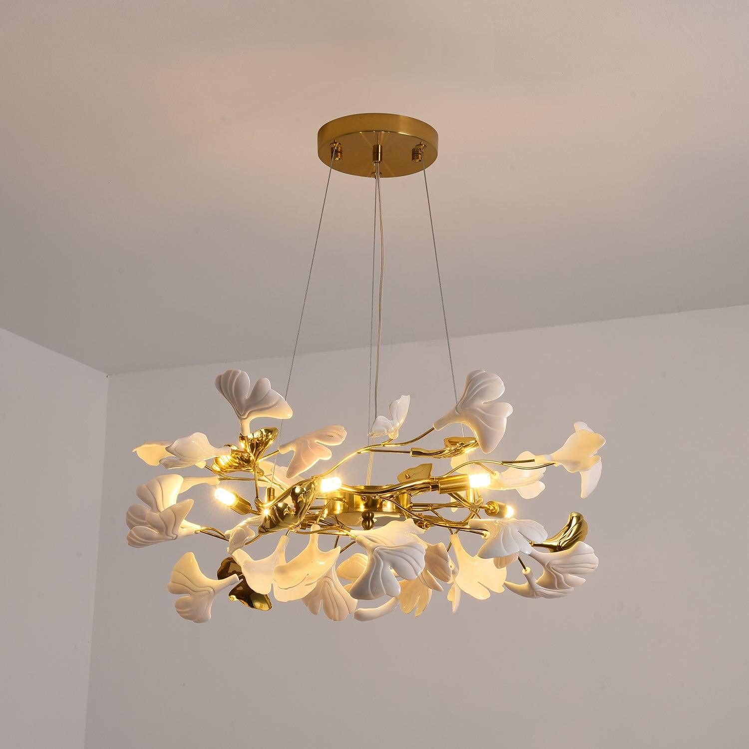 Aurora Chandelier Ginkgo Leaf Ceramic Sculptural - Lamp Outdoor