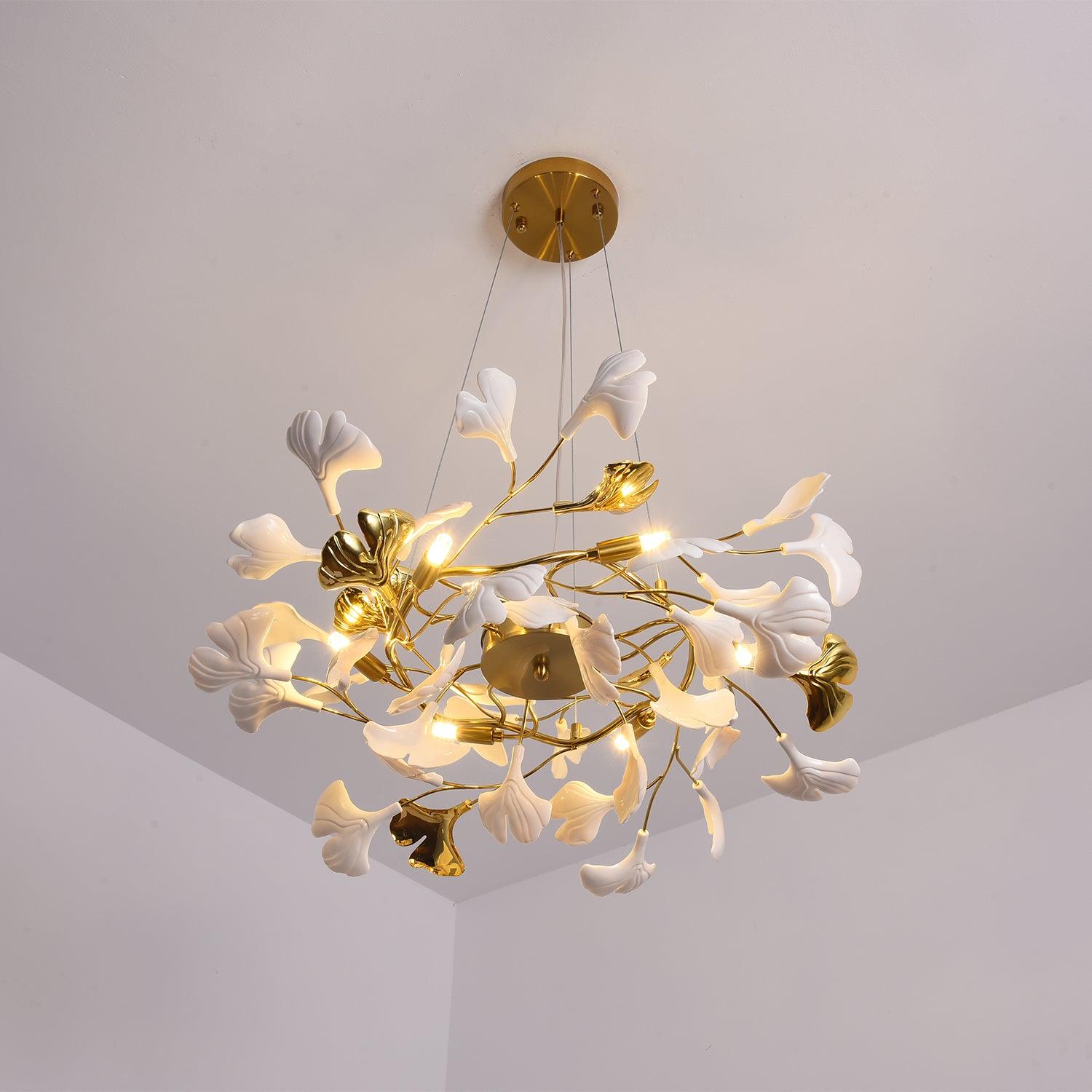 Aurora Chandelier Ginkgo Leaf Ceramic Sculptural - Lamp Outdoor