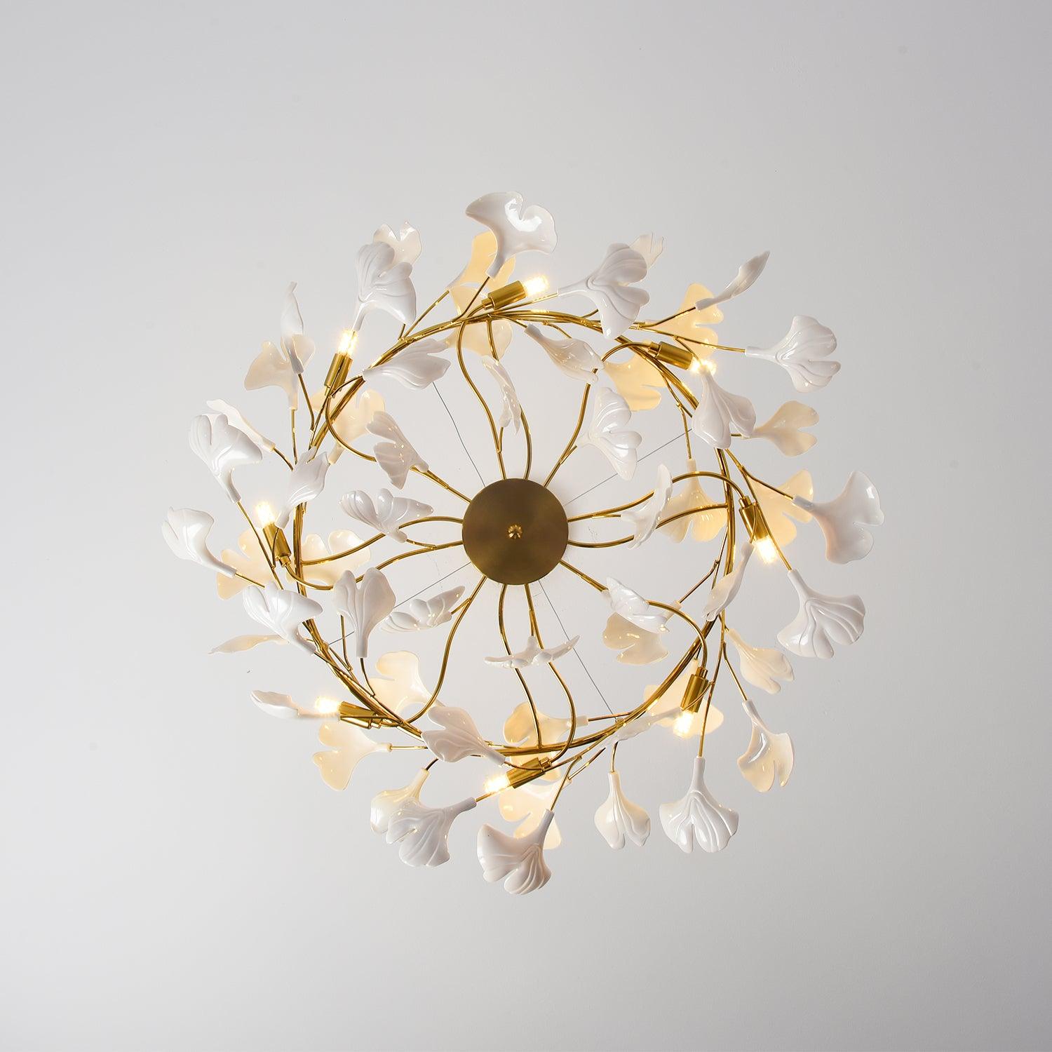 Aurora Chandelier Ginkgo Leaf Ceramic Sculptural - Lamp Outdoor