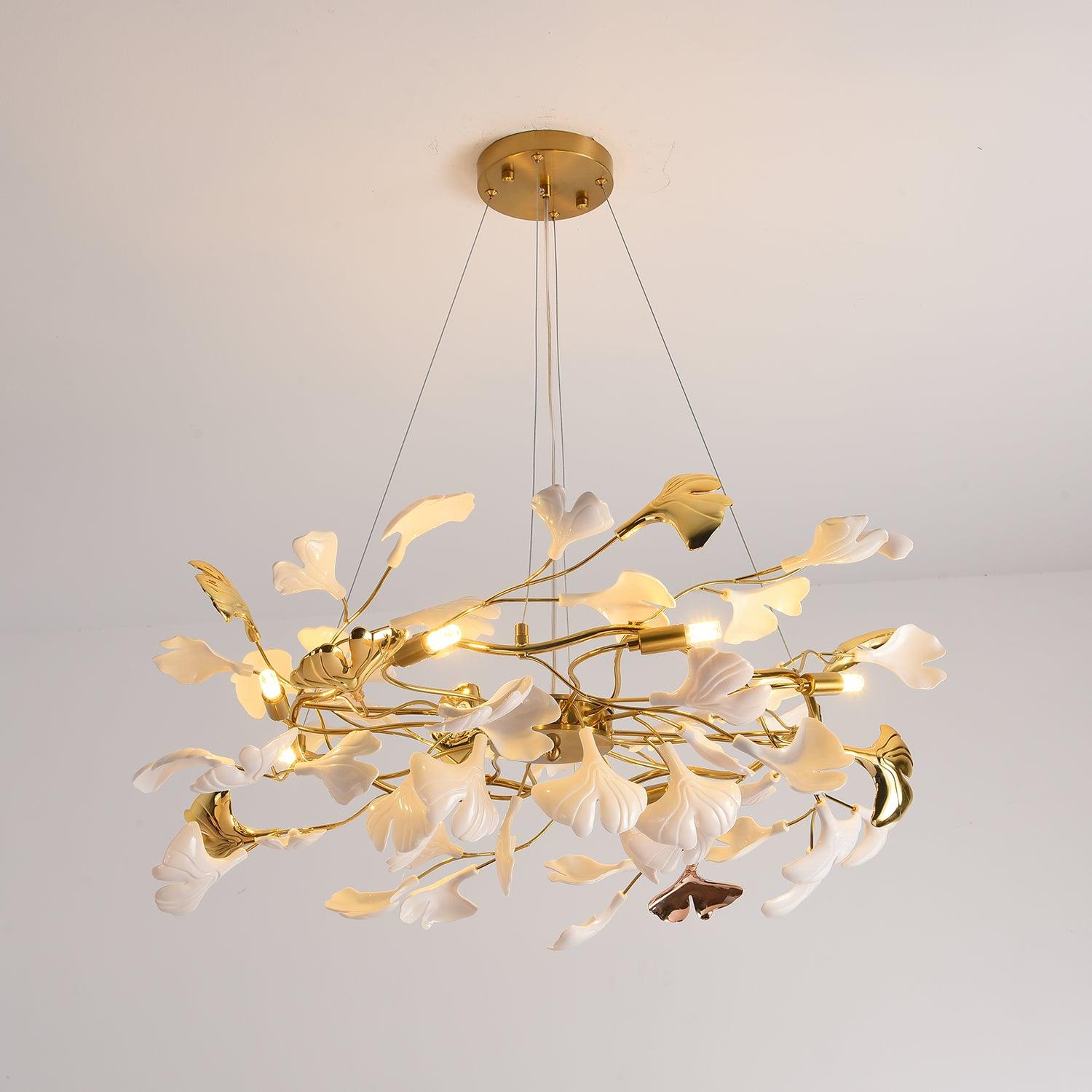 Aurora Chandelier Ginkgo Leaf Ceramic Sculptural - Lamp Outdoor
