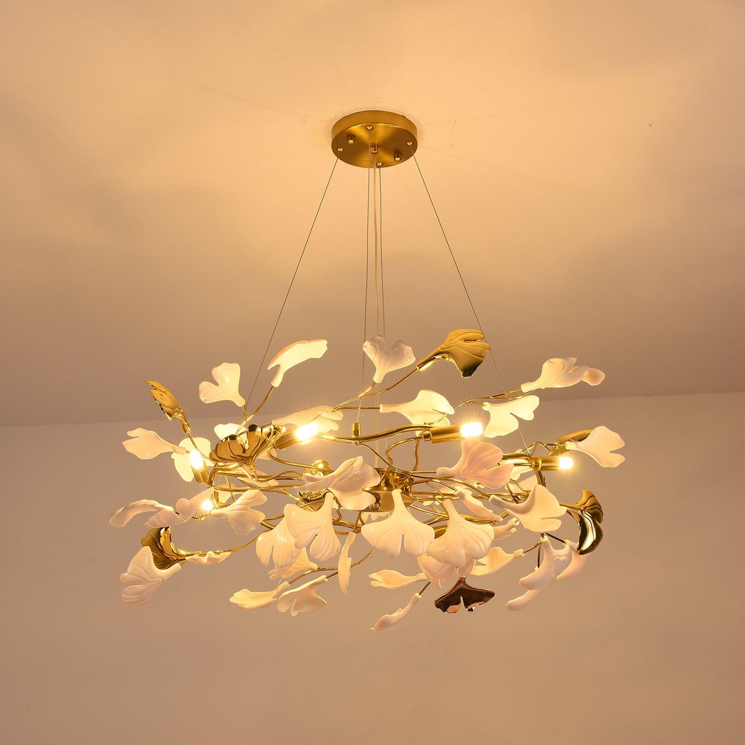 Aurora Chandelier Ginkgo Leaf Ceramic Sculptural - Lamp Outdoor