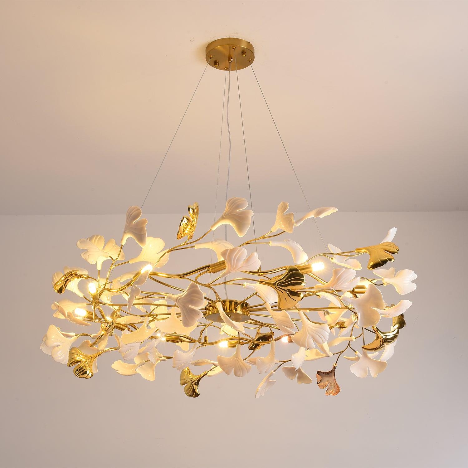 Aurora Chandelier Ginkgo Leaf Ceramic Sculptural - Lamp Outdoor