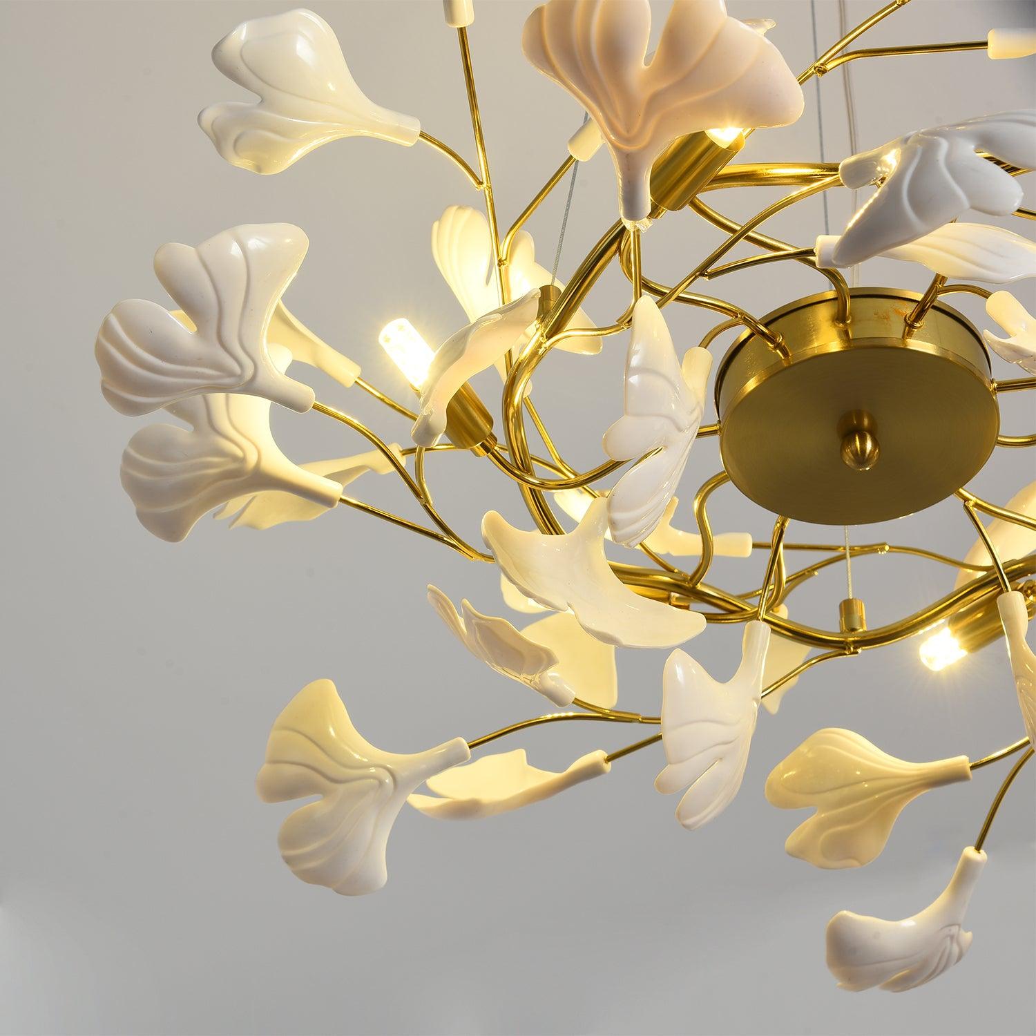 Aurora Chandelier Ginkgo Leaf Ceramic Sculptural - Lamp Outdoor