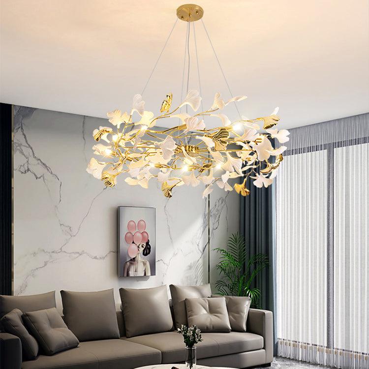 Aurora Chandelier Ginkgo Leaf Ceramic Sculptural - Lamp Outdoor
