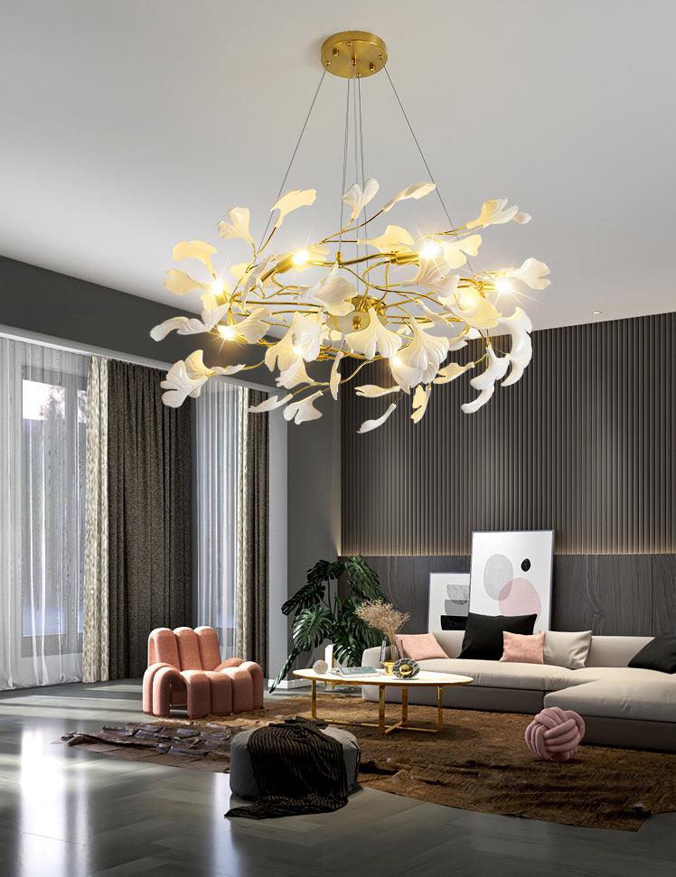 Aurora Chandelier Ginkgo Leaf Ceramic Sculptural - Lamp Outdoor