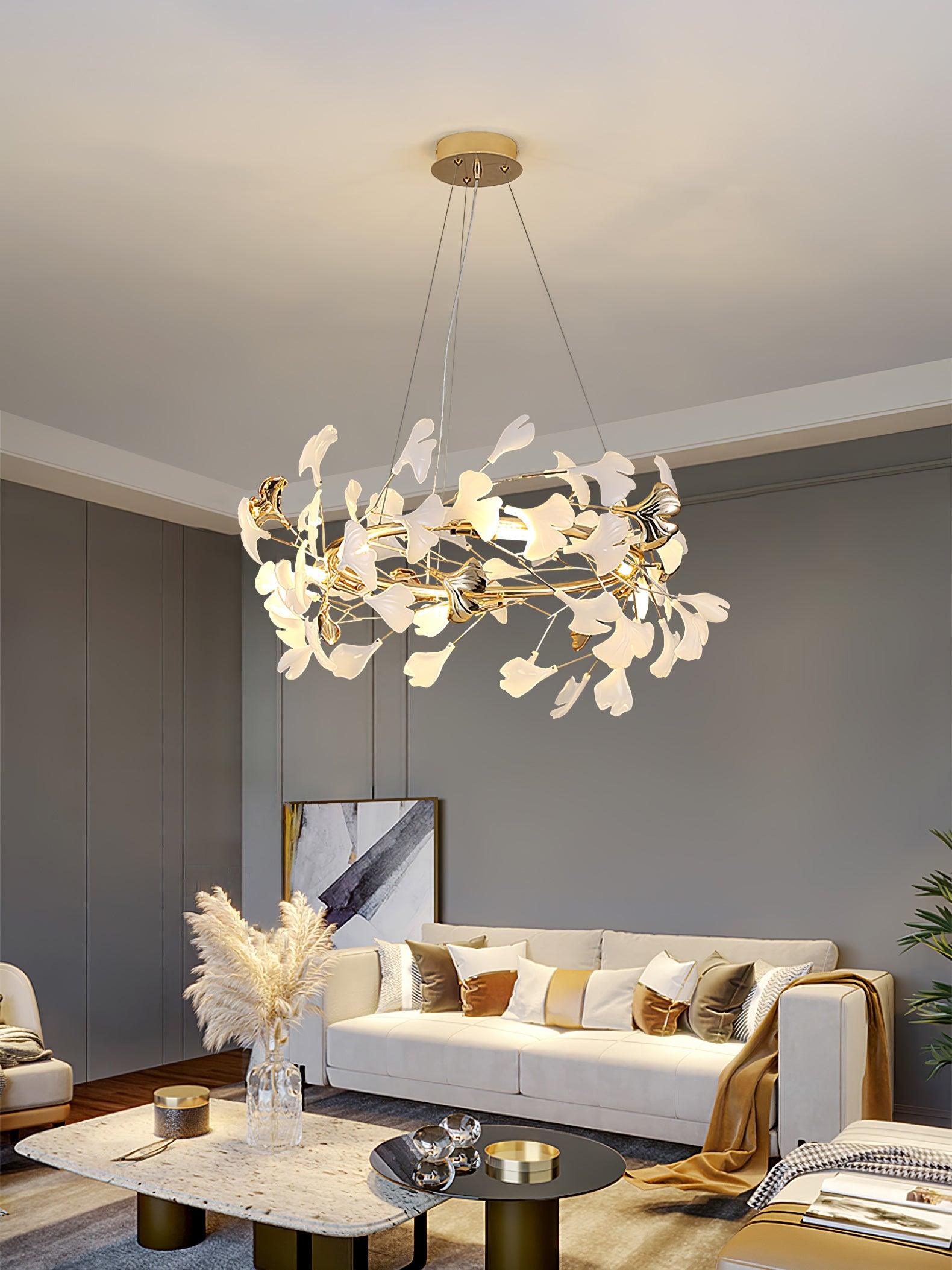 Ovyneth Postmodern Luxury Gingko Metal Ceramics Chandelier - Lamp Outdoor