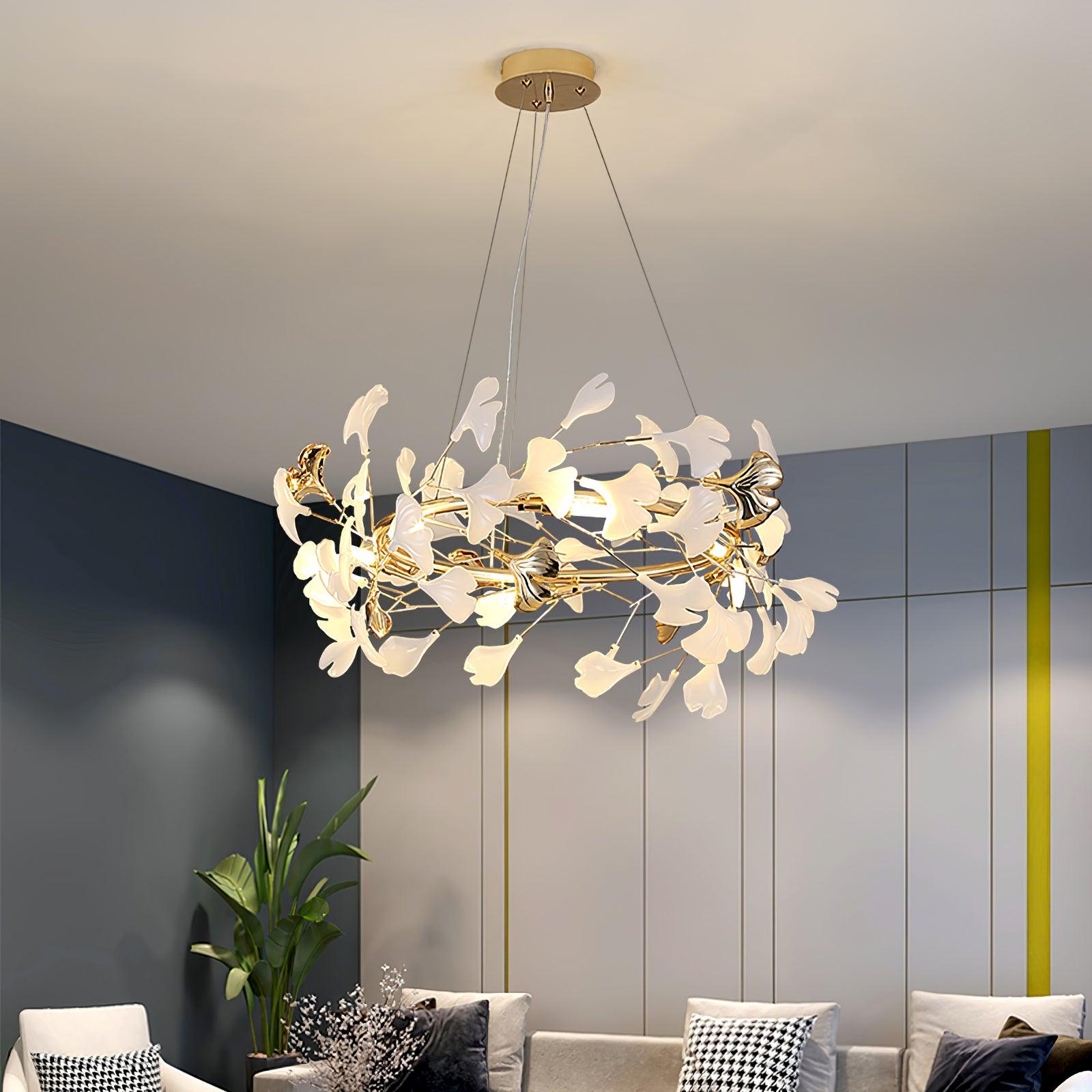 Ovyneth Postmodern Luxury Gingko Metal Ceramics Chandelier - Lamp Outdoor