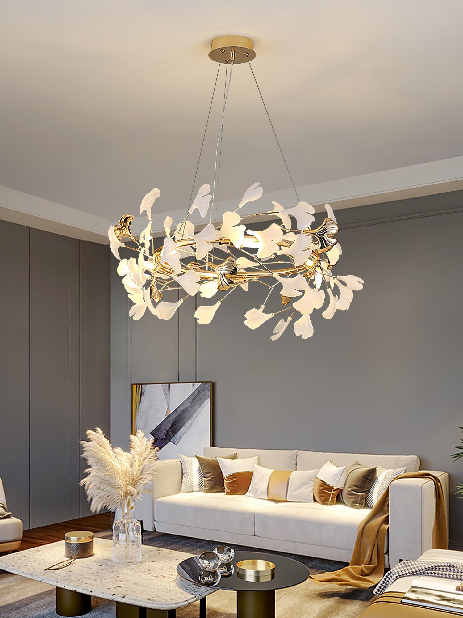 Ovyneth Postmodern Luxury Gingko Metal Ceramics Chandelier - Lamp Outdoor