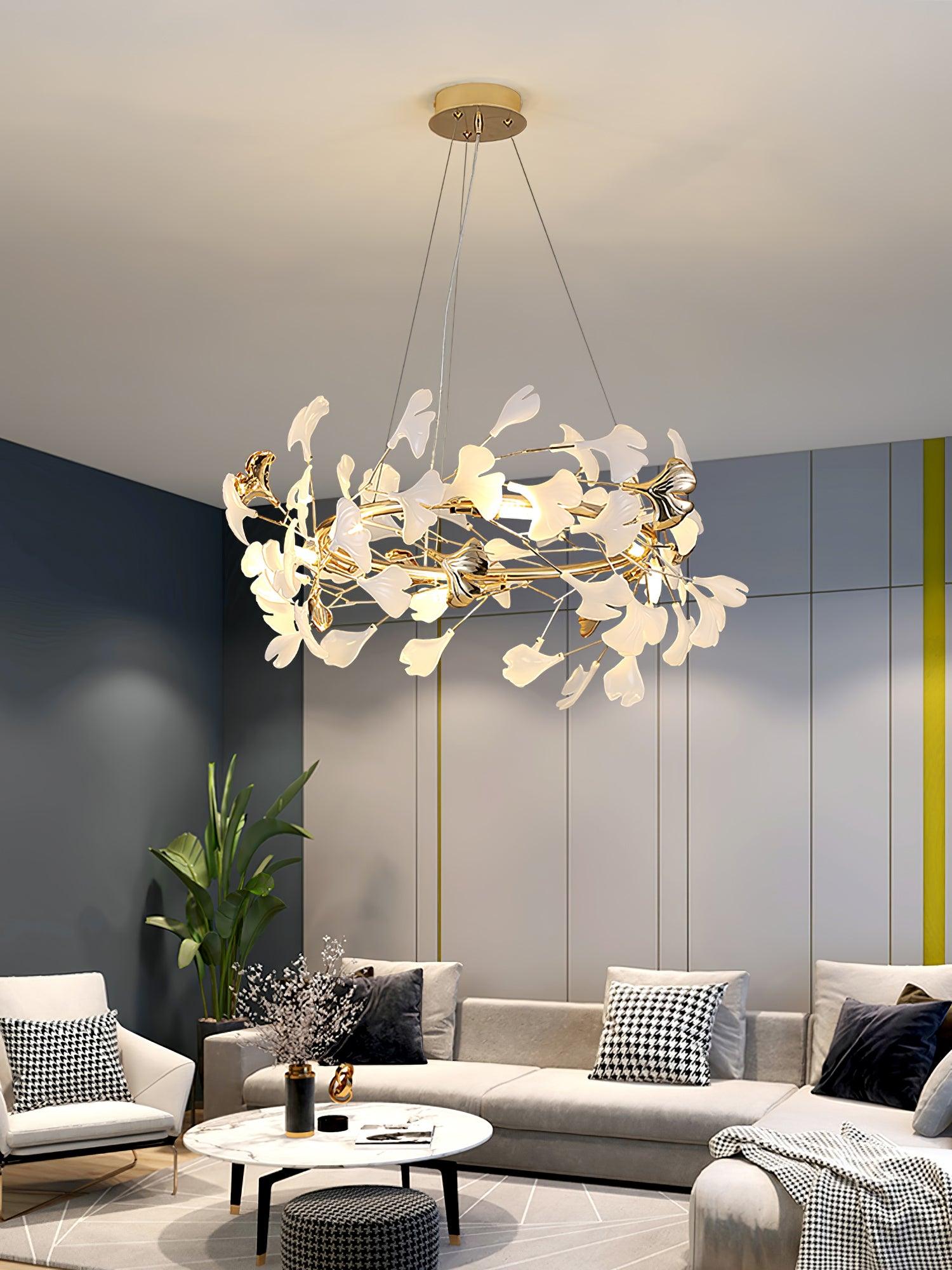 Ovyneth Postmodern Luxury Gingko Metal Ceramics Chandelier - Lamp Outdoor