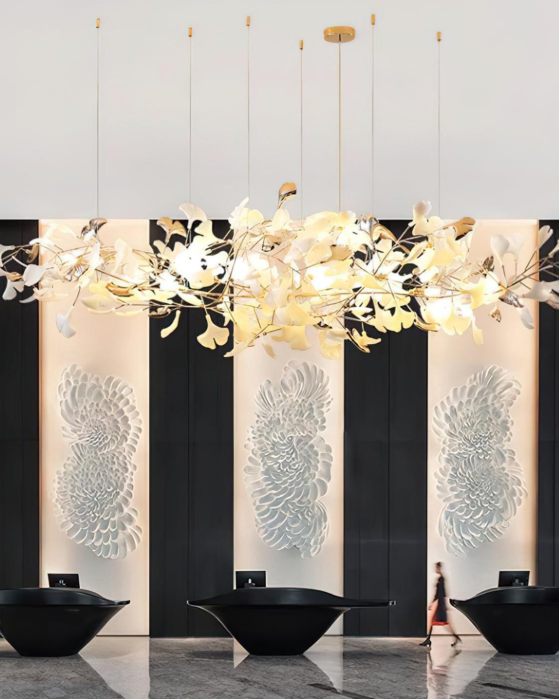 Unoryra Postmodern Luxury Ginkgo Cloud Ceramics Metal Chandelier - Lamp Outdoor