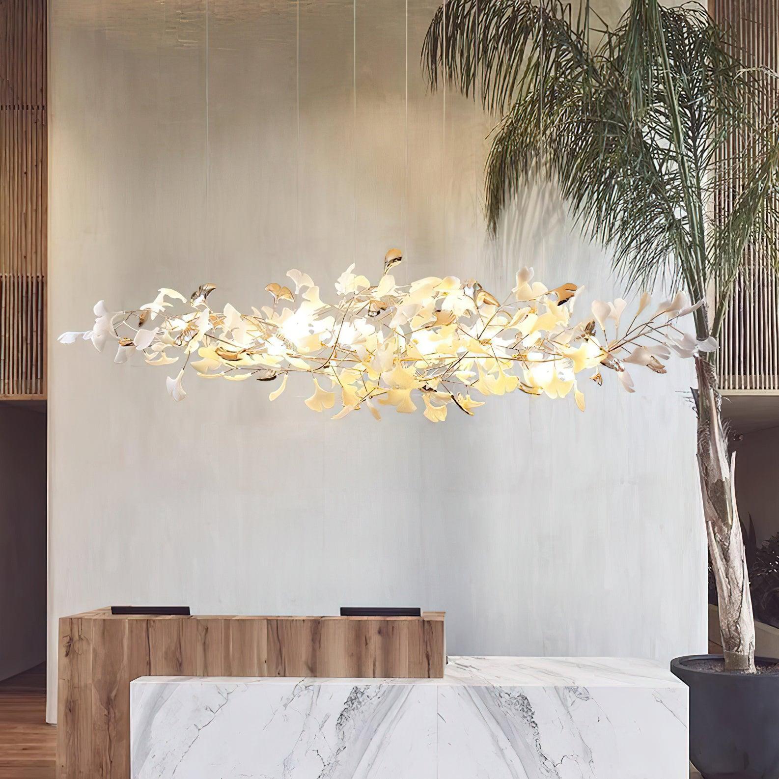 Unoryra Postmodern Luxury Ginkgo Cloud Ceramics Metal Chandelier - Lamp Outdoor
