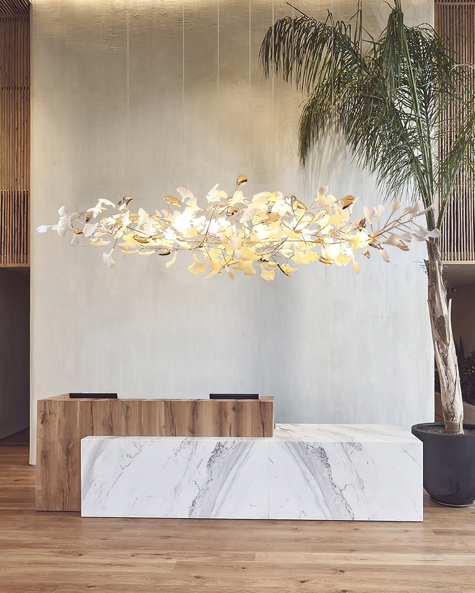 Unoryra Postmodern Luxury Ginkgo Cloud Ceramics Metal Chandelier - Lamp Outdoor
