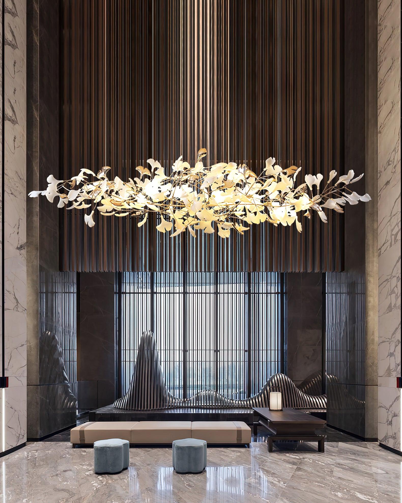Unoryra Postmodern Luxury Ginkgo Cloud Ceramics Metal Chandelier - Lamp Outdoor