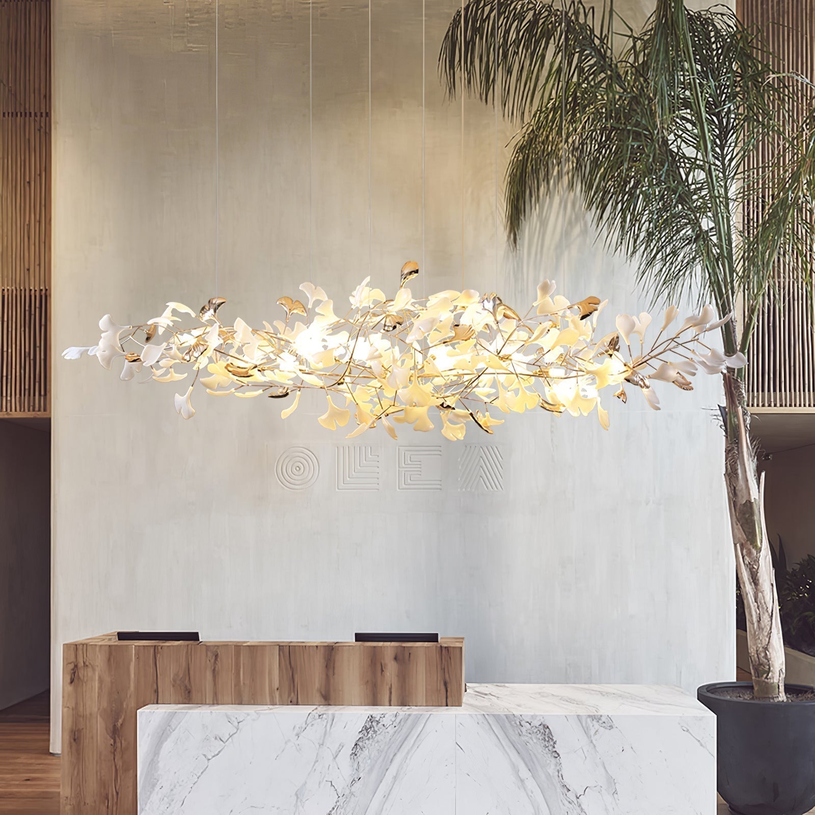 Unoryra Postmodern Luxury Ginkgo Cloud Ceramics Metal Chandelier - Lamp Outdoor