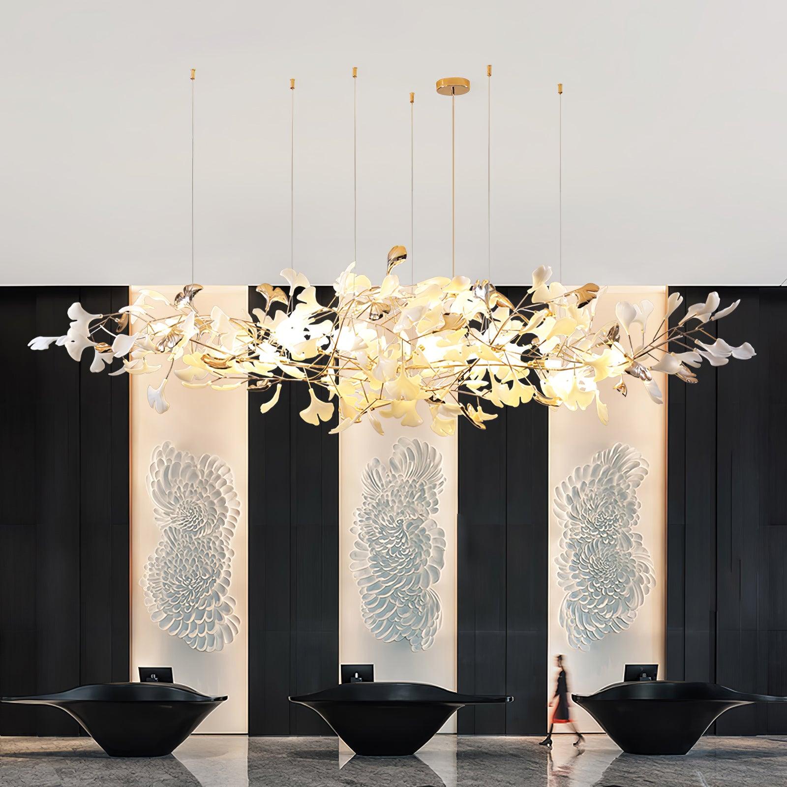 Unoryra Postmodern Luxury Ginkgo Cloud Ceramics Metal Chandelier - Lamp Outdoor