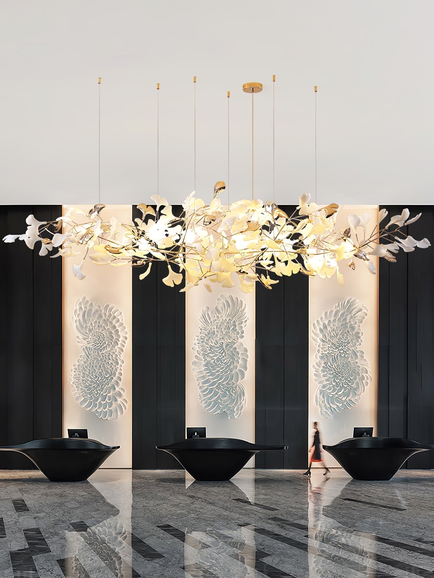 Unoryra Postmodern Luxury Ginkgo Cloud Ceramics Metal Chandelier - Lamp Outdoor