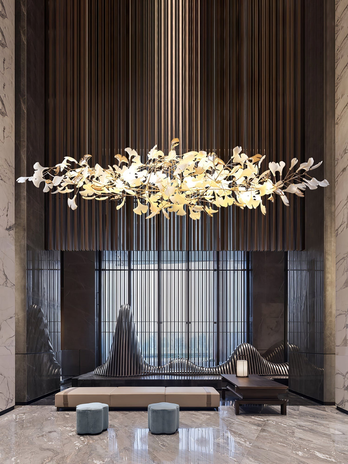 Unoryra Postmodern Luxury Ginkgo Cloud Ceramics Metal Chandelier - Lamp Outdoor