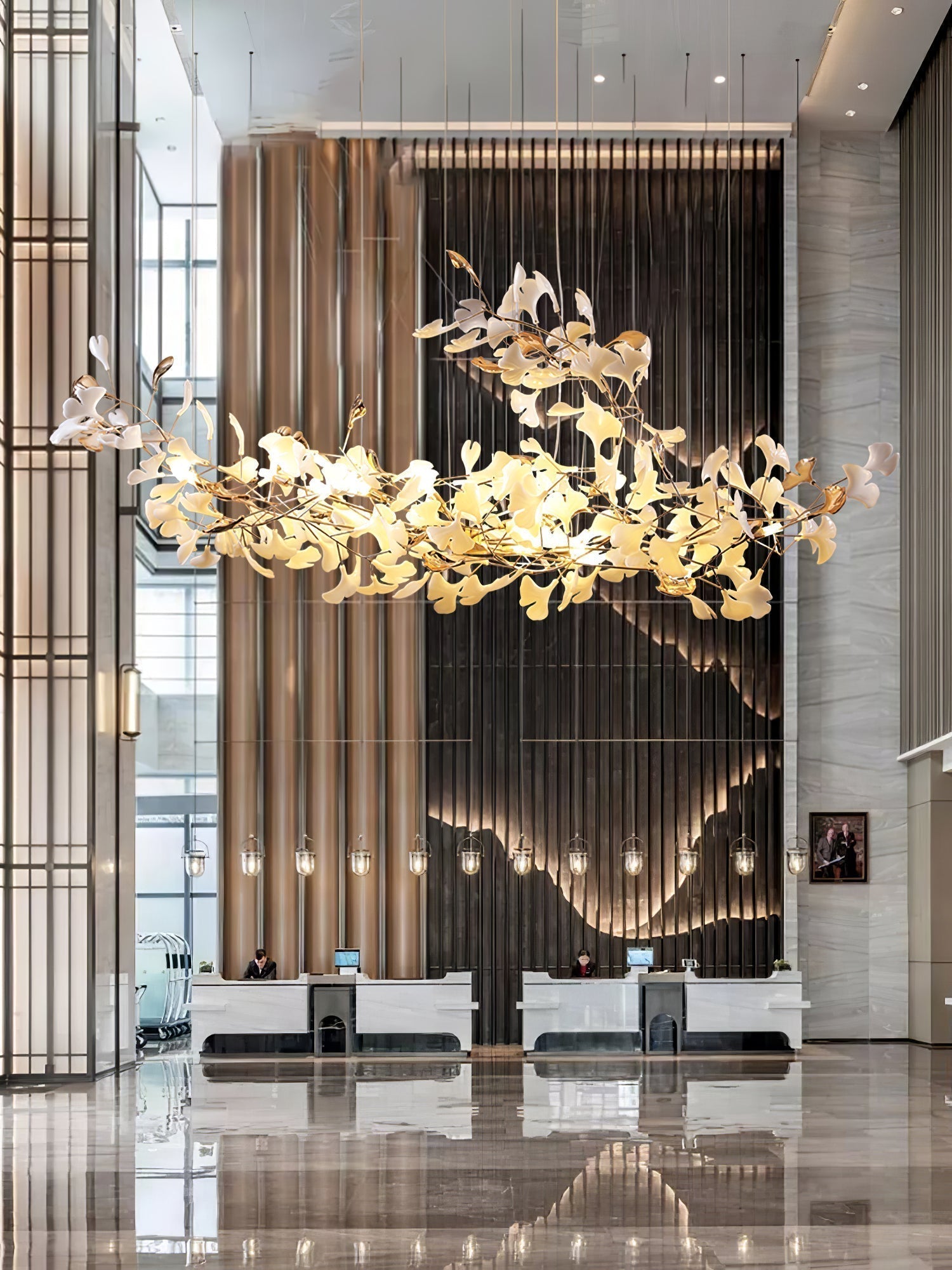 Unoryra Postmodern Luxury Ginkgo Cloud Ceramics Metal Chandelier - Lamp Outdoor