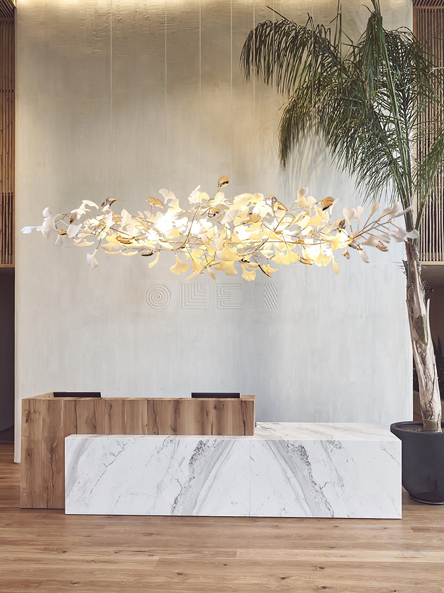 Unoryra Postmodern Luxury Ginkgo Cloud Ceramics Metal Chandelier - Lamp Outdoor