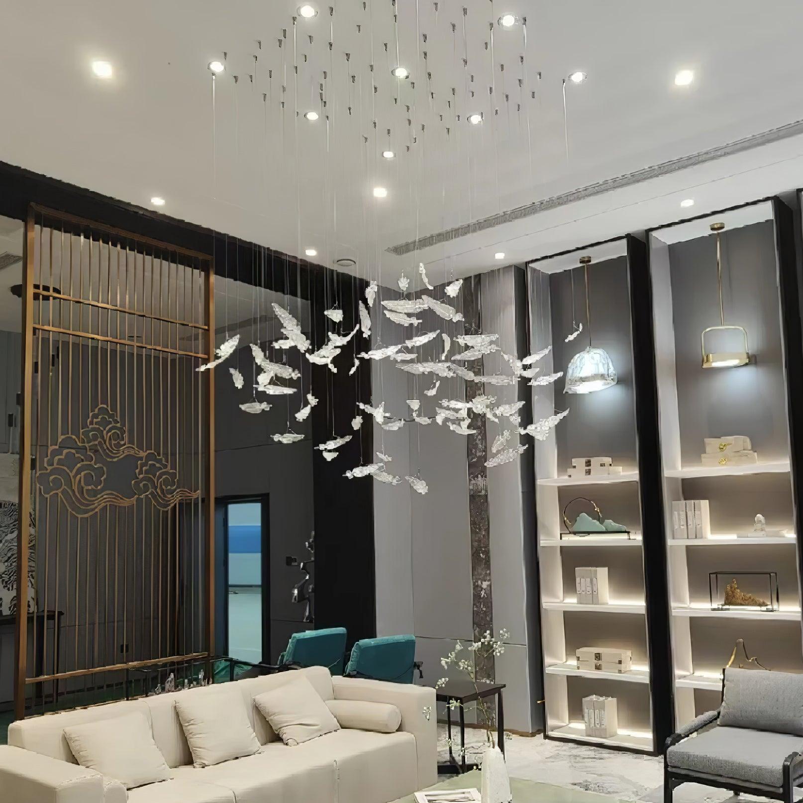 Aetherial Glass Leaf Chandelier - Lamp Outdoor