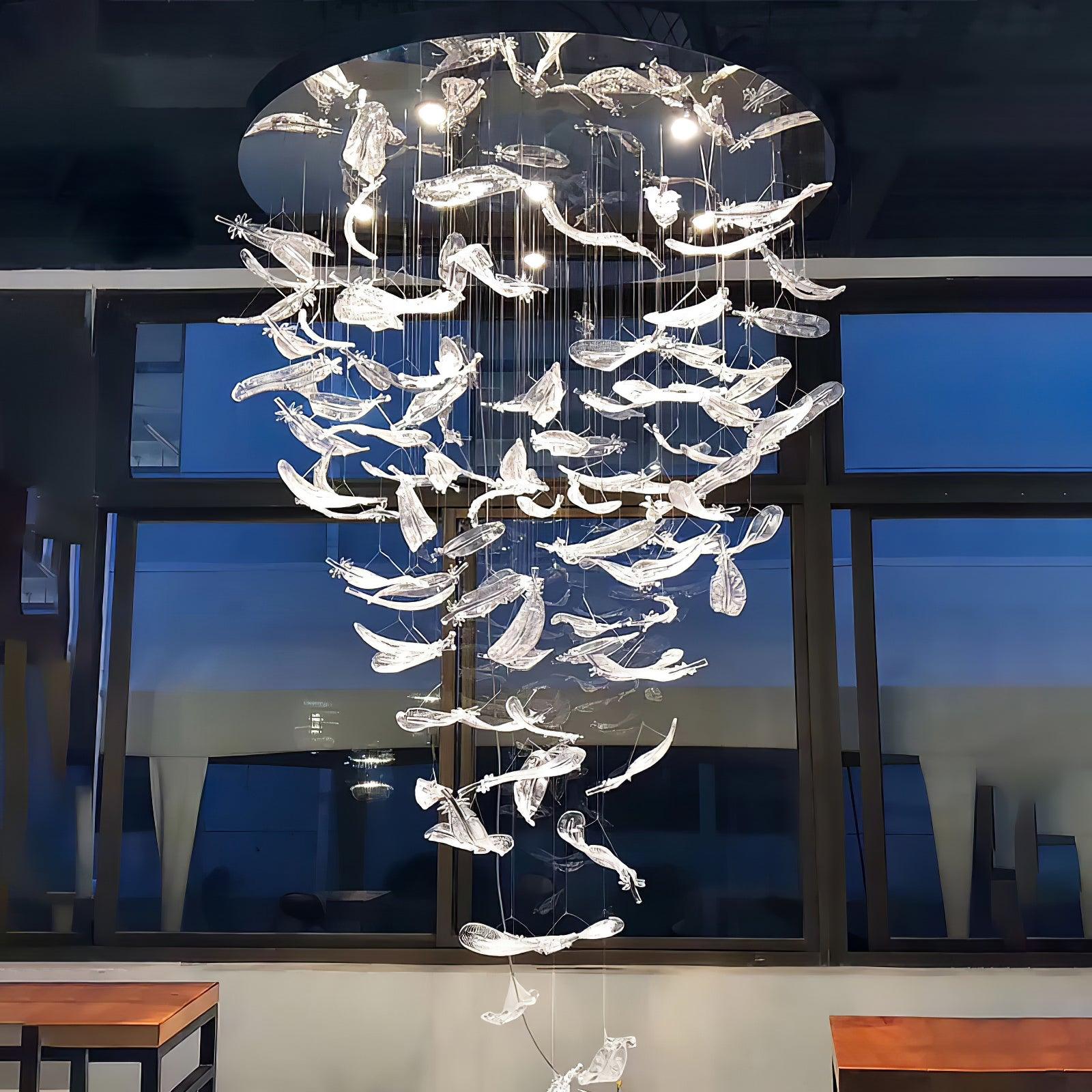 Aetherial Glass Leaf Chandelier - Lamp Outdoor