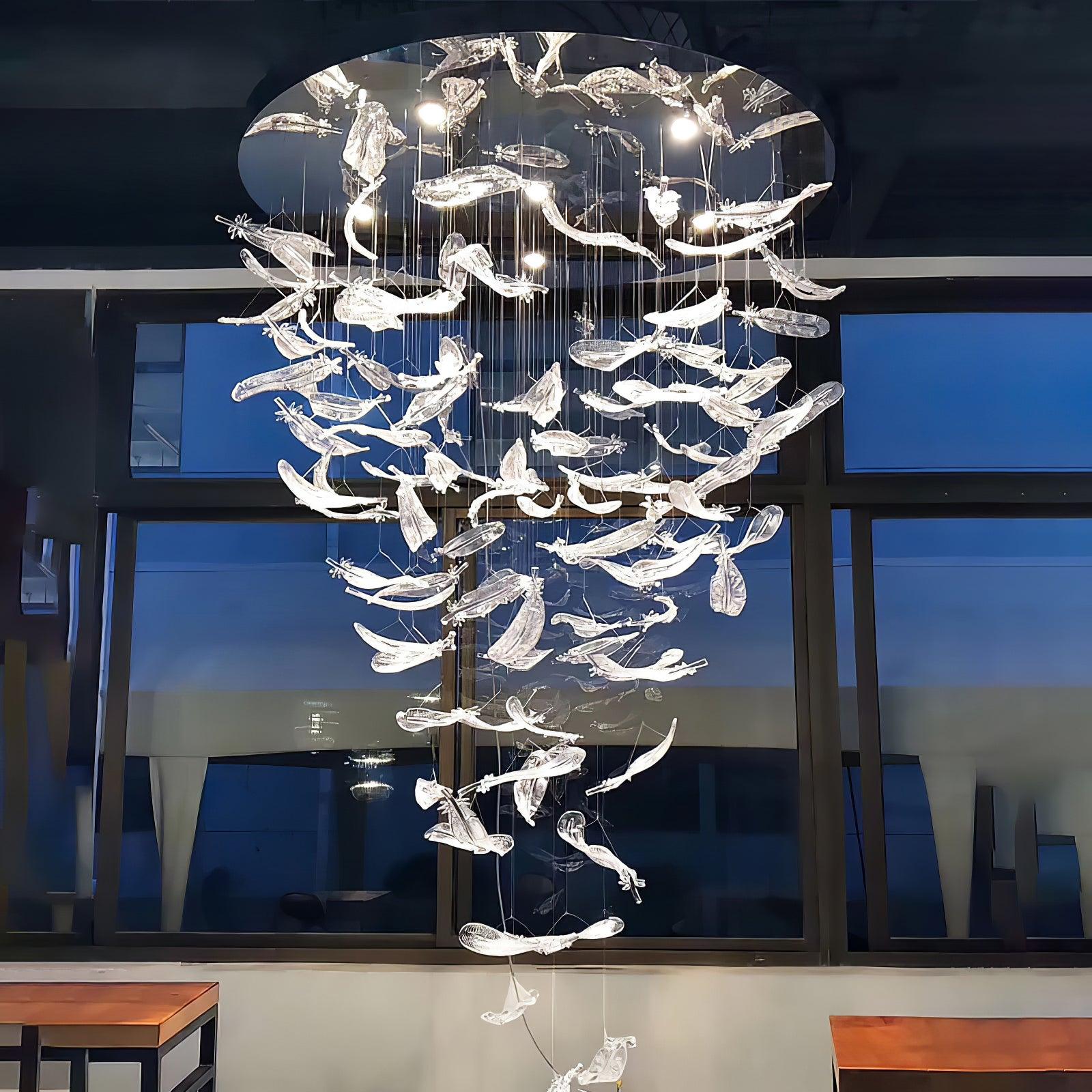 Aetherial Glass Leaf Chandelier - Lamp Outdoor